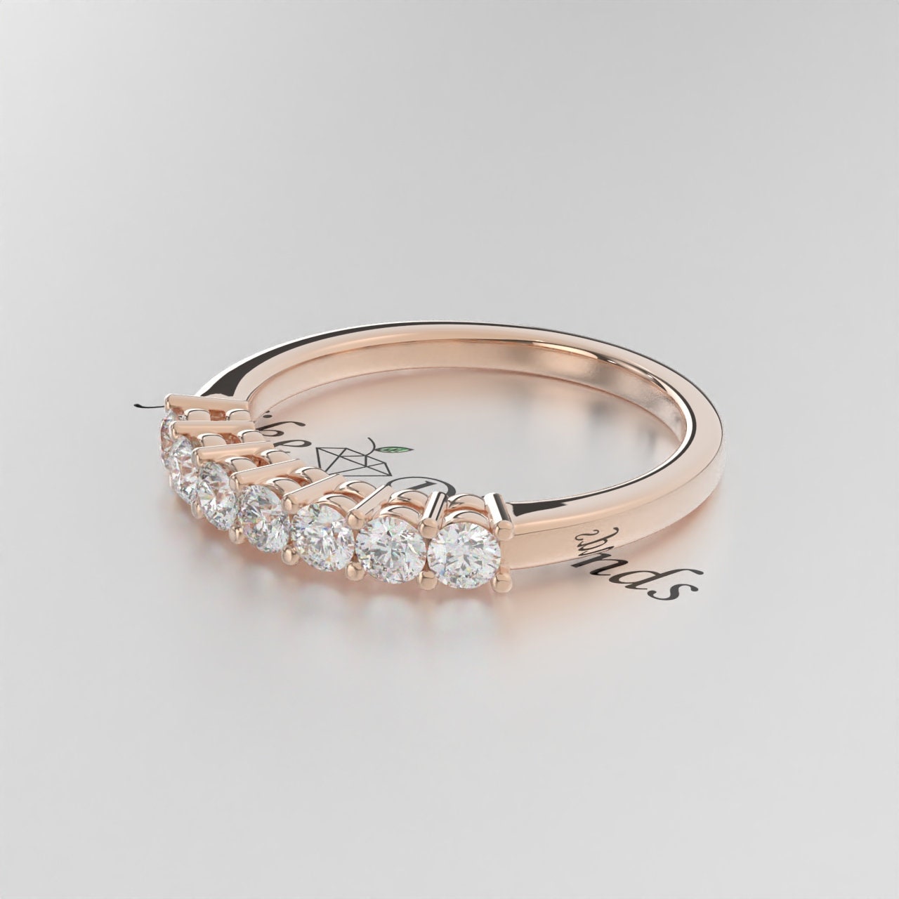 Beautiful 3.00 MM Round Brilliant Cut Lab Diamond EF-VS/SI Dazzling Half Eternity Wedding Band, 7 Stone Band, Matching Band, Stackable Band