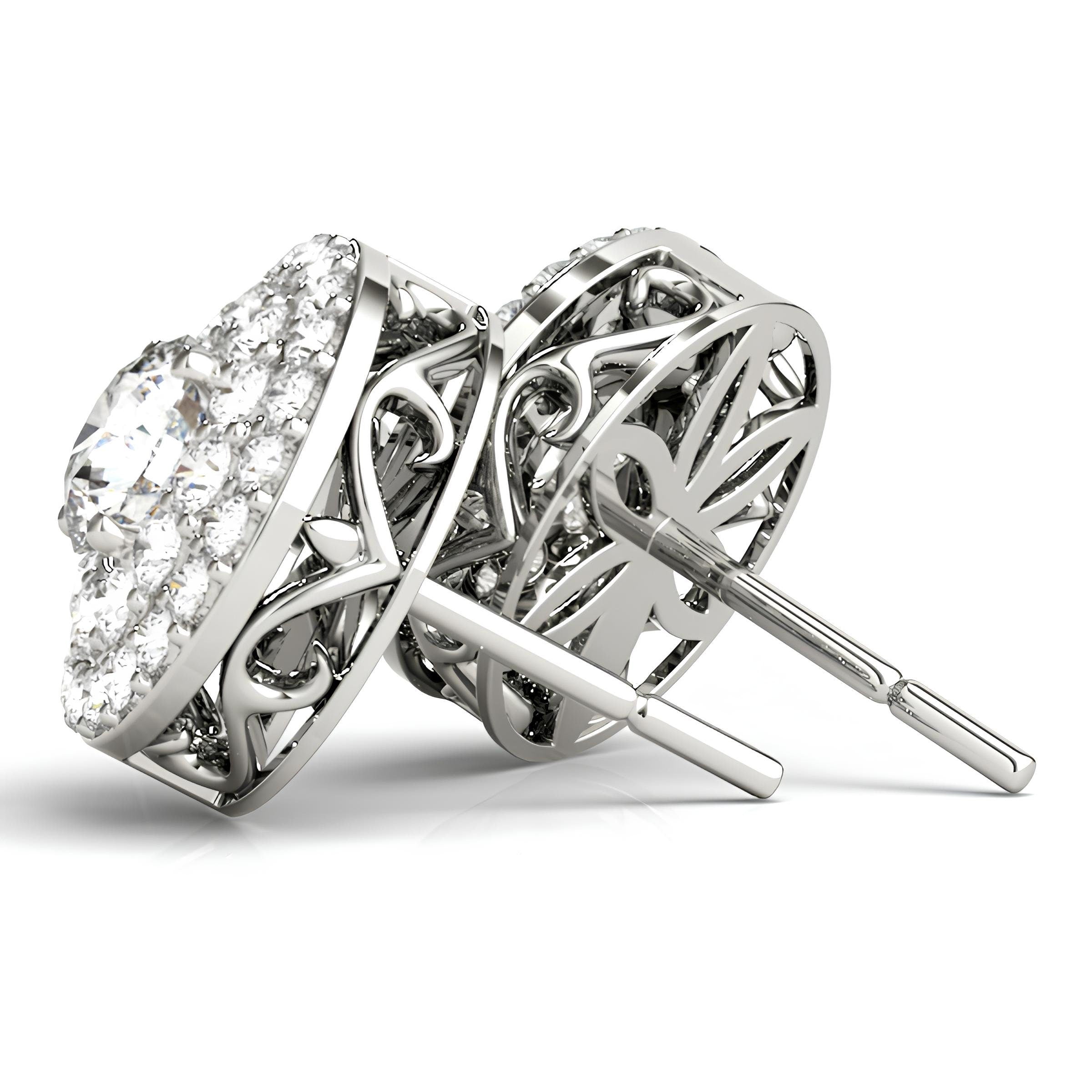 1.20 Carat Round EF VS/SI Lab-Grown Diamond Double Halo Stud Earrings – 14K Gold Diamond Studs