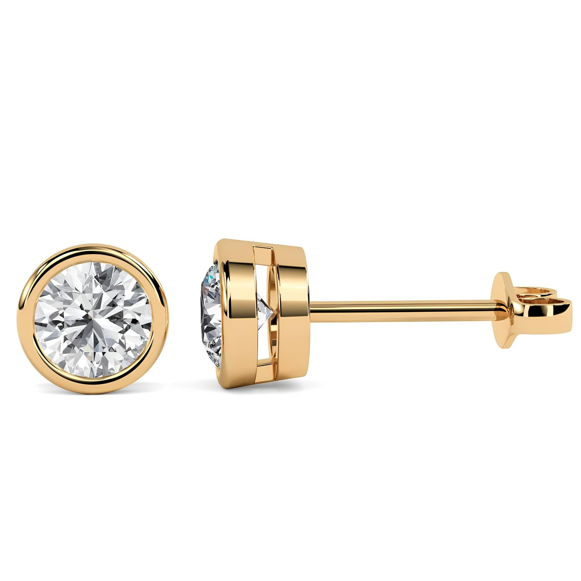 0.25–4.00 Ct Round Cut EF VS/SI Lab-Grown Diamond Bezel Stud Earrings 14K Gold Wedding Earrings Valentine’s & Anniversary Gift