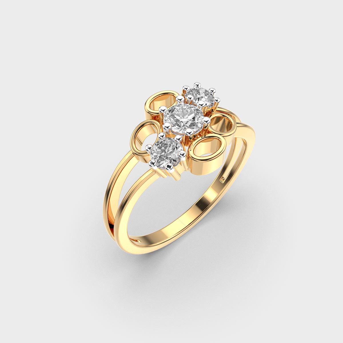 14K Solid Gold Three-Stone Engagement Ring EF VS/SI Lab-Grown Diamonds Lab-Created Diamond Wedding Ring