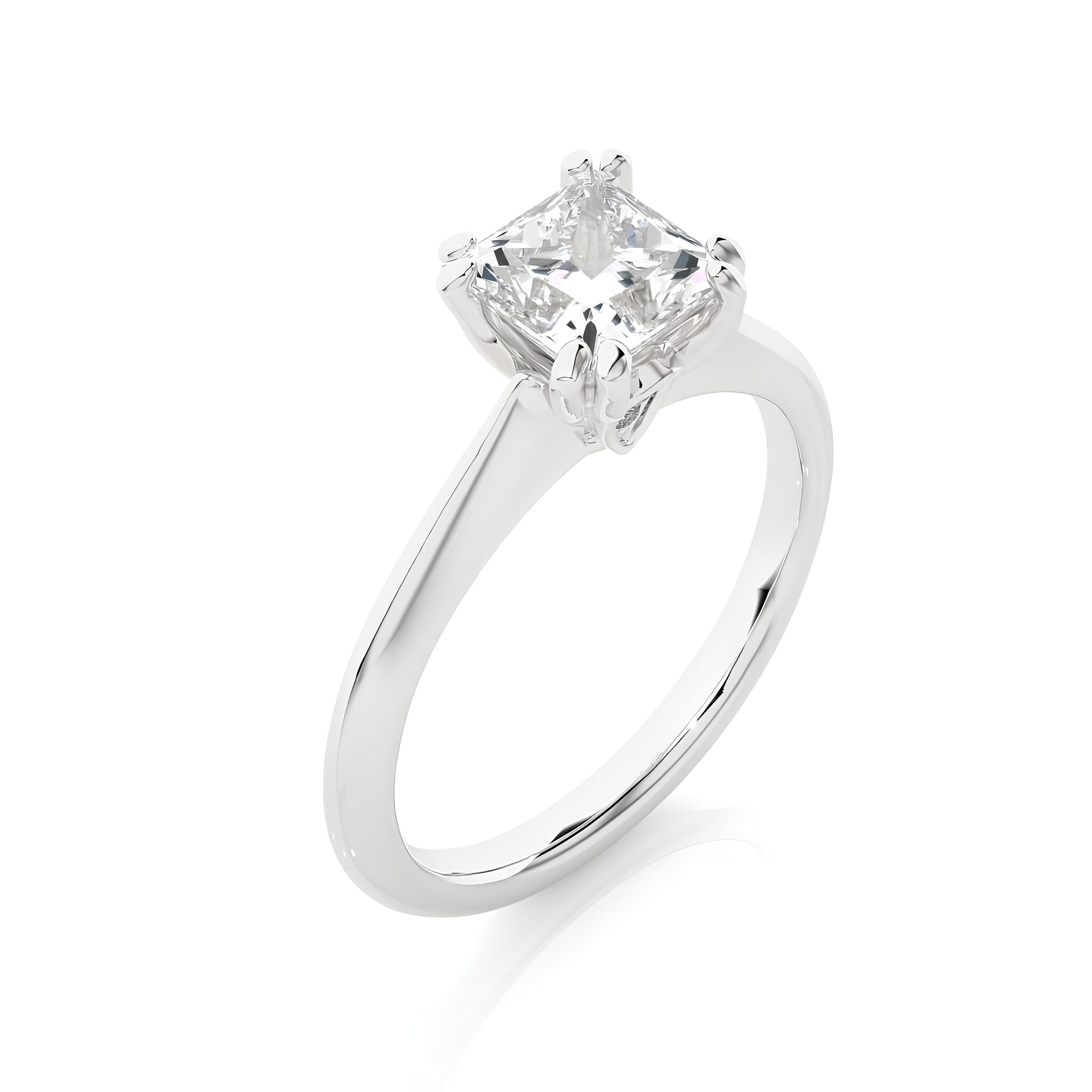 Certified 1.00 Ct Princess Cut Lab-Grown Diamond Solitaire Engagement Ring – Conflict-Free EF VS/SI Diamond Set in 14K Real Gold