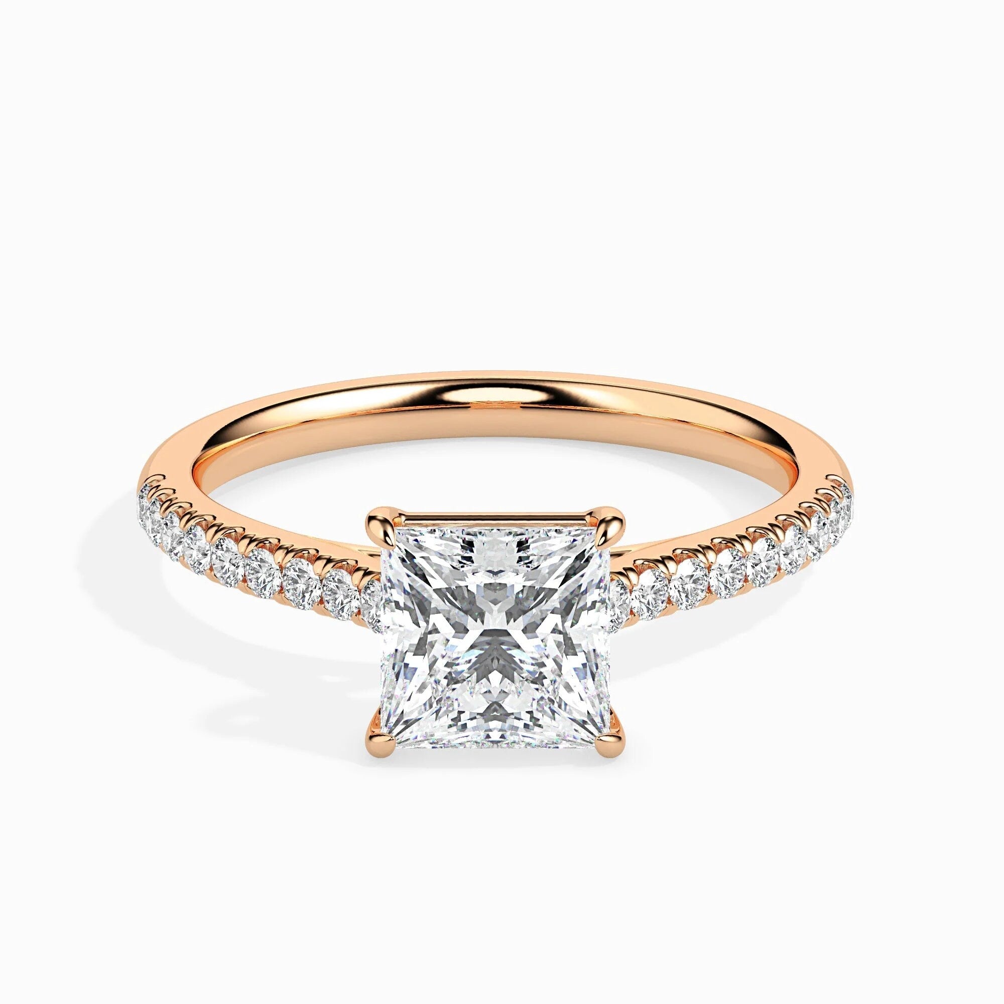 1.00 Ct Certified Lab-Grown Princess Diamond Solitaire Engagement Ring – 14K Solid Gold with Conflict-Free VS/SI Diamonds