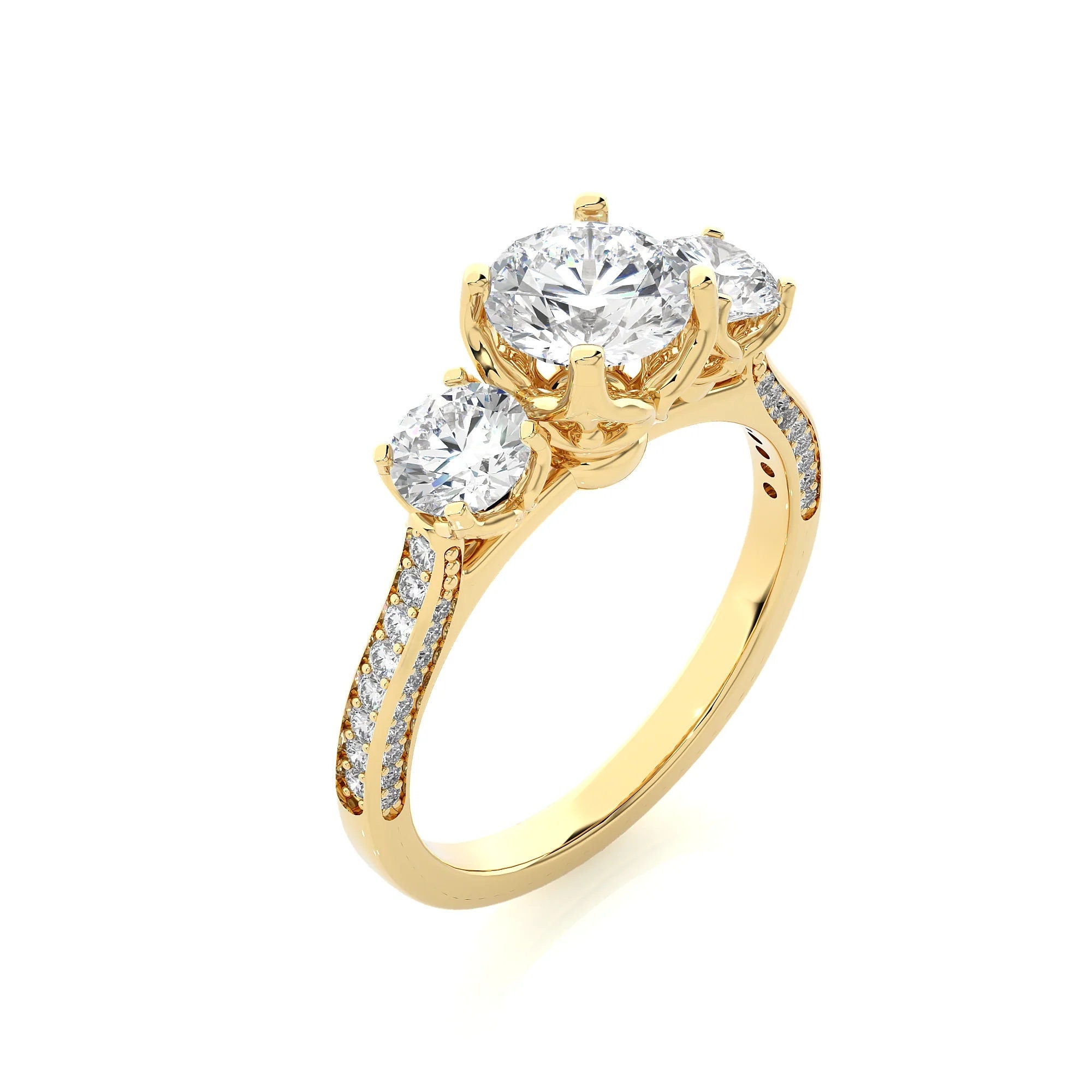 Unique Round Three Stone Wedding Ring / IGI Certified EF VS/SI Lab Grown Diamond Engagement Ring / 14K Real Gold Anniversary Gift Ring