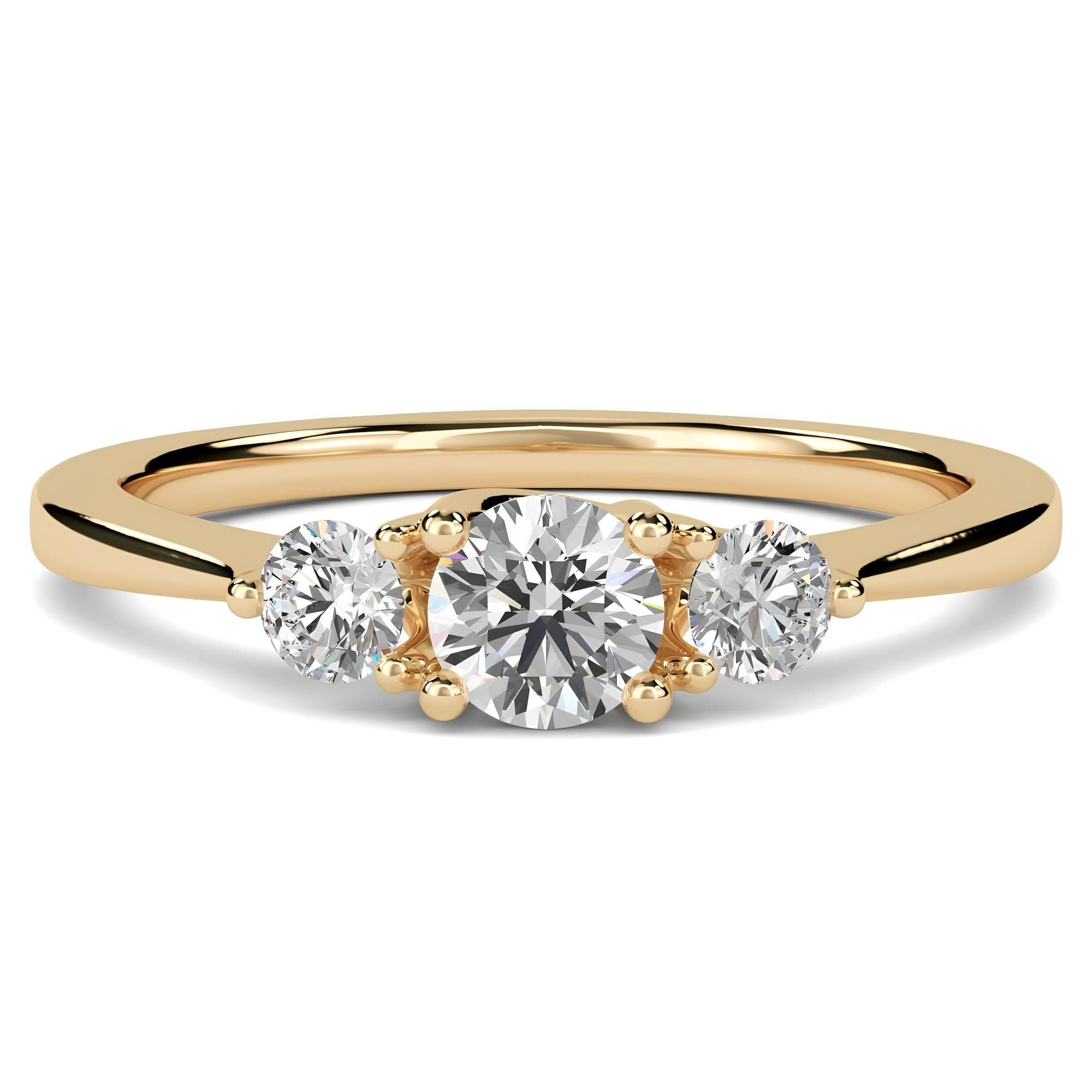 Round Three-Stone Engagement Ring – VS/SI Lab-Created Diamonds in 14K Gold | Promise, Wedding, or Gift Ring for Her