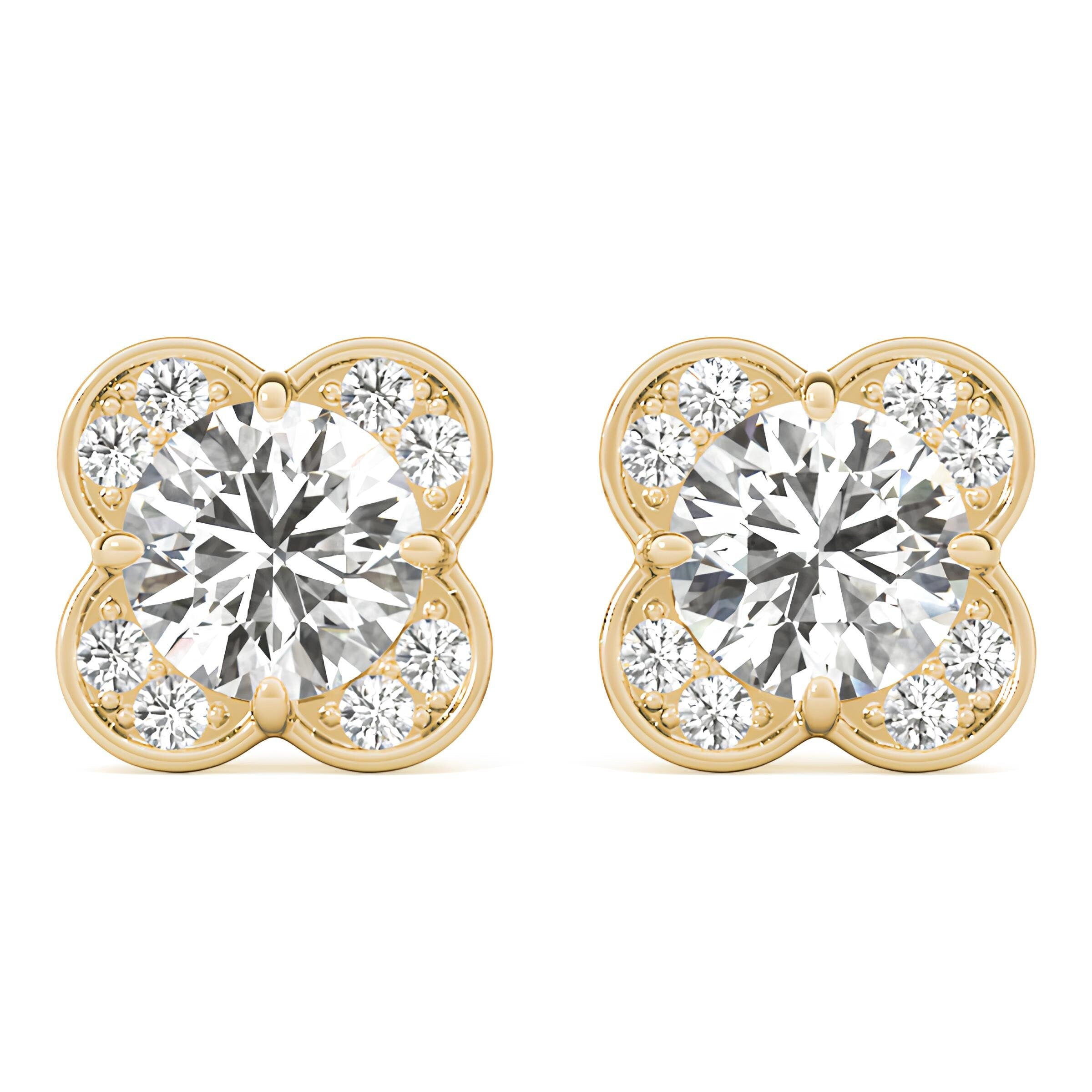 Elegant 1.12 Carat Halo Butterfly EF VS/SI Lab Grown Diamond Stud Earrings 14K Solid Gold