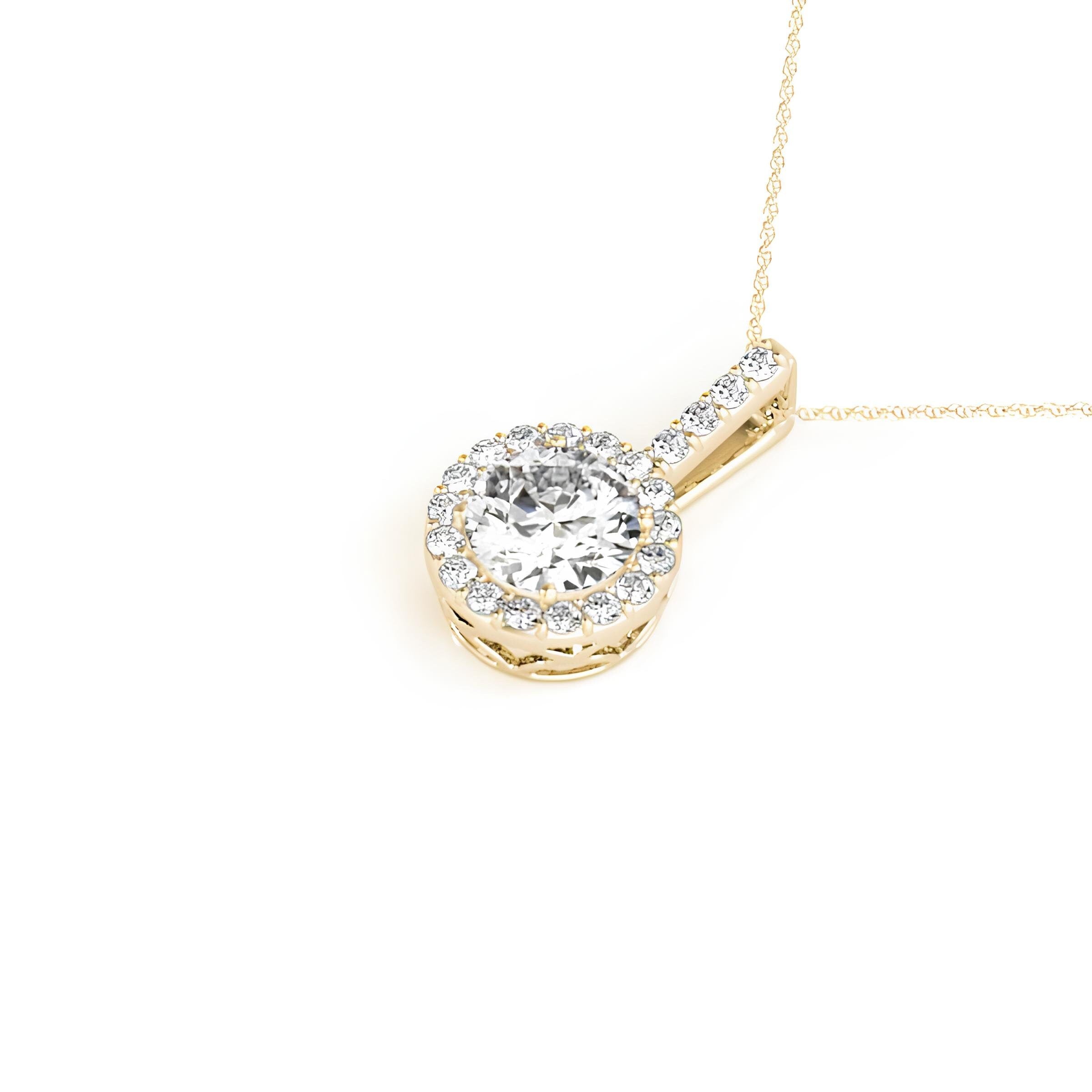 1.00 Carat Halo Pendant Necklace IGI Certified EF VS/SI Lab Grown Round Diamond Stunning 14K Gold Chain Perfect Anniversary Gift for Her
