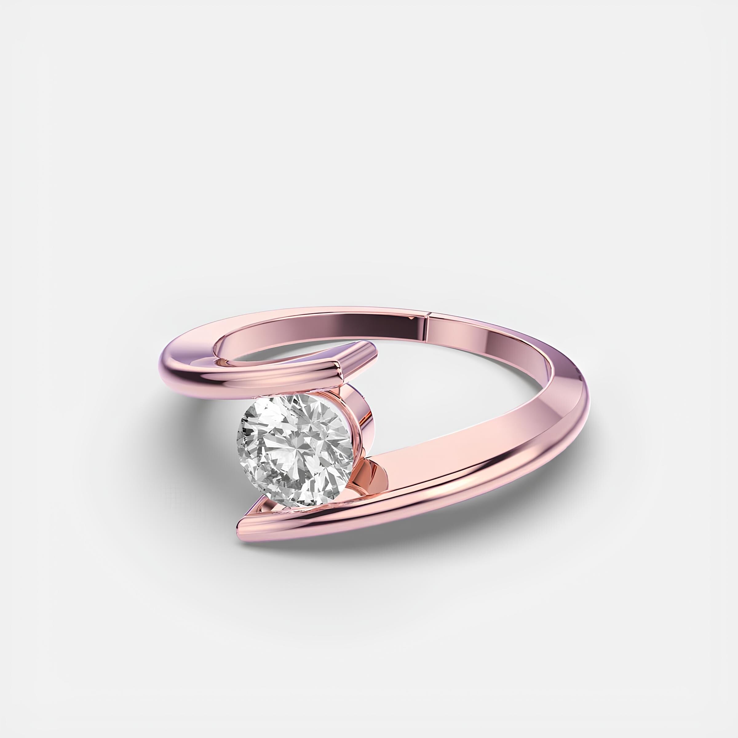 Solitaire Round Diamond Ring – EF VS/SI Lab-Created Diamond Wedding Band | Delicate 14K Solid Yellow Gold Ring