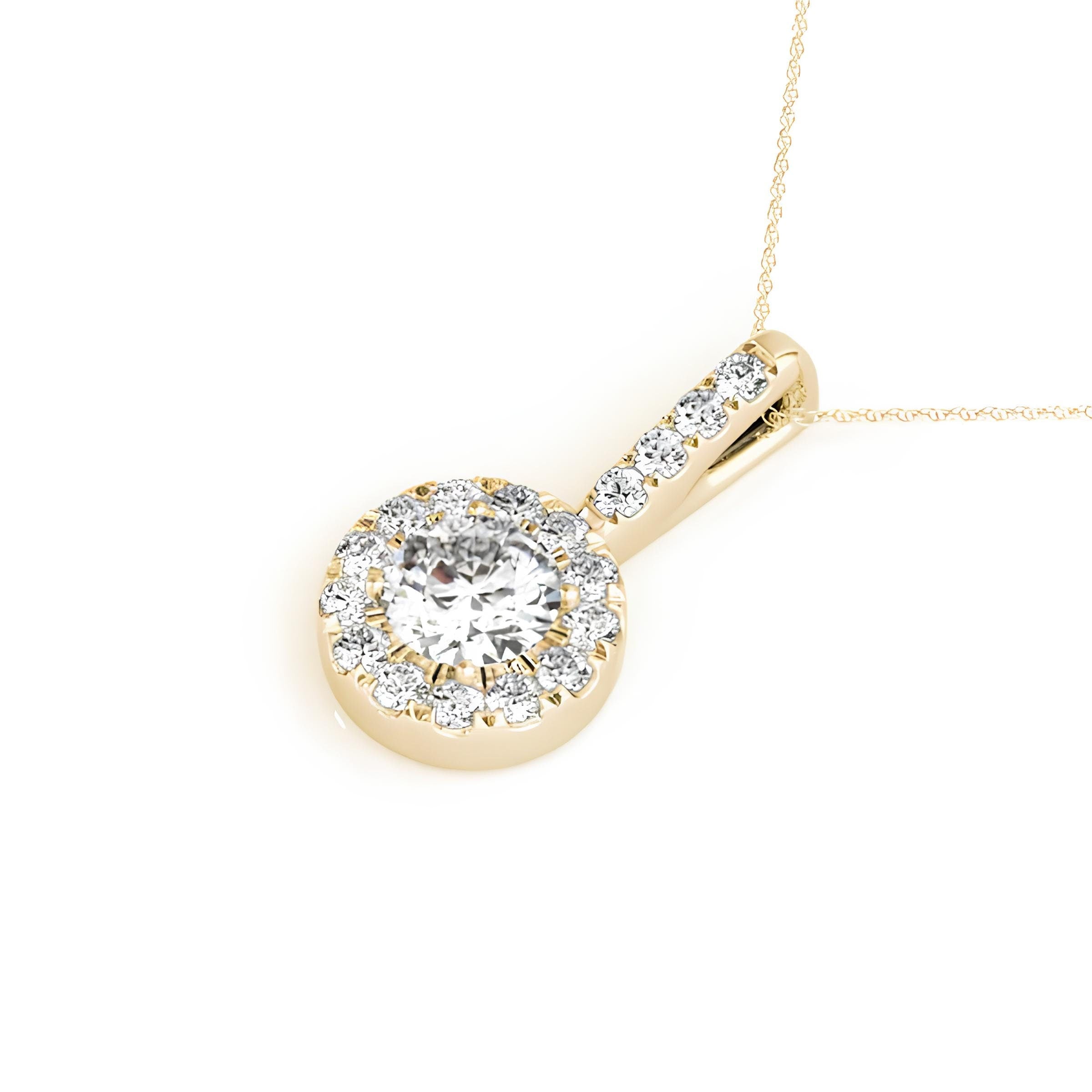 1.00 Carat EF VS/SI Lab Grown Round Diamond Halo Pendant Necklace IGI Certified Diamond in 14K Gold