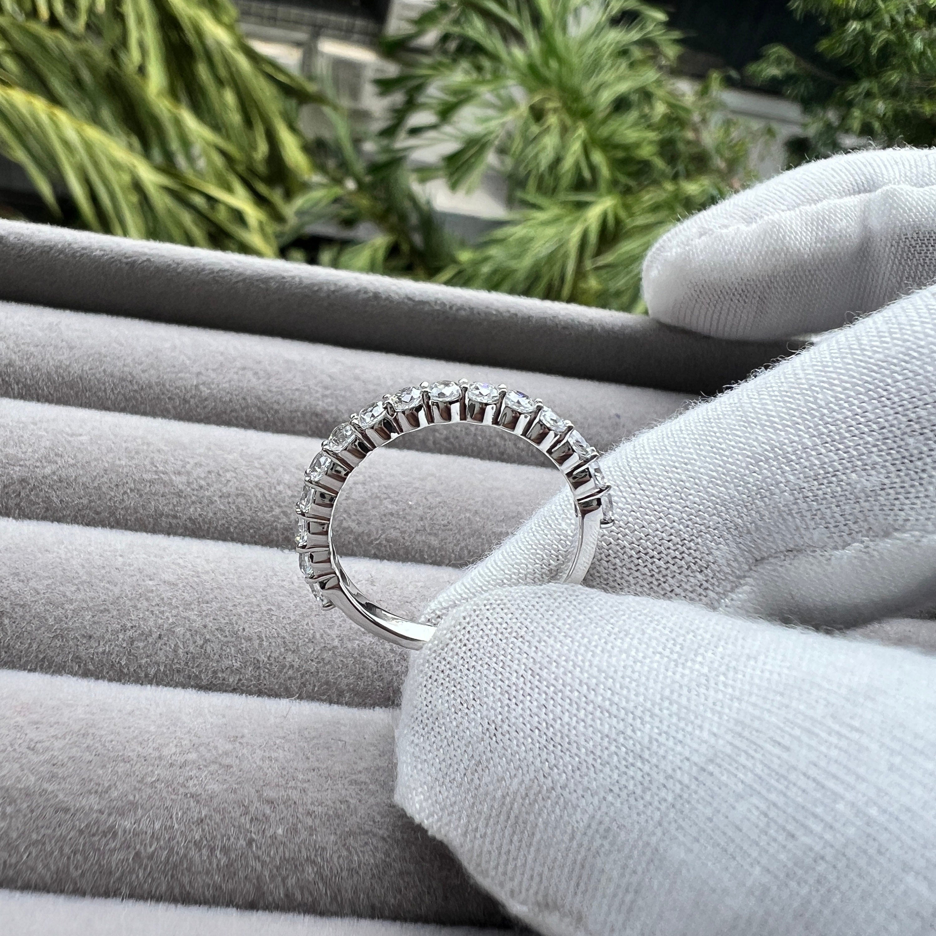 0.90 CT EF VS/SI Lab-Grown Diamond Band – 14K Solid Gold Half Eternity Wedding Band | Stackable, Matching Diamond Ring