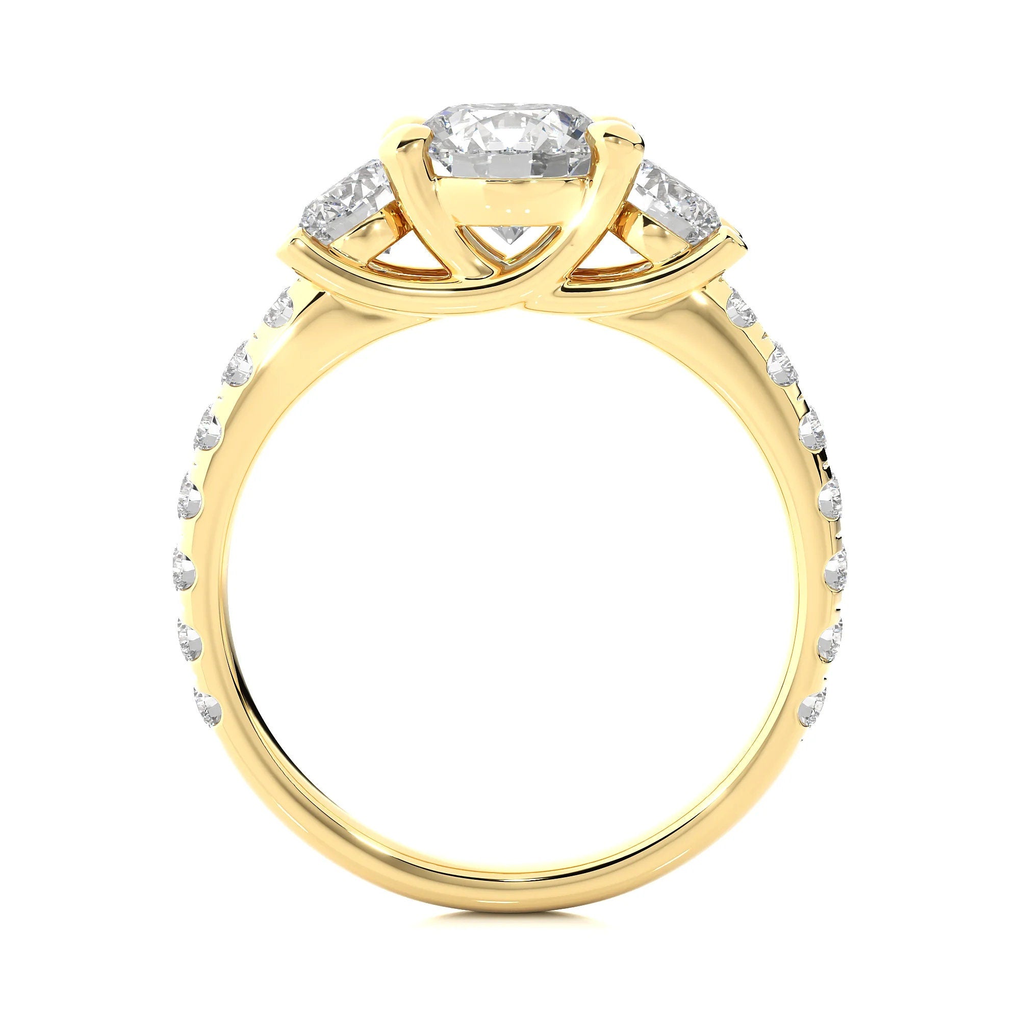 Round Three-Stone Trellis Engagement Ring IGI Certified EF VS/SI Lab-Grown Diamonds in 14K Real Gold