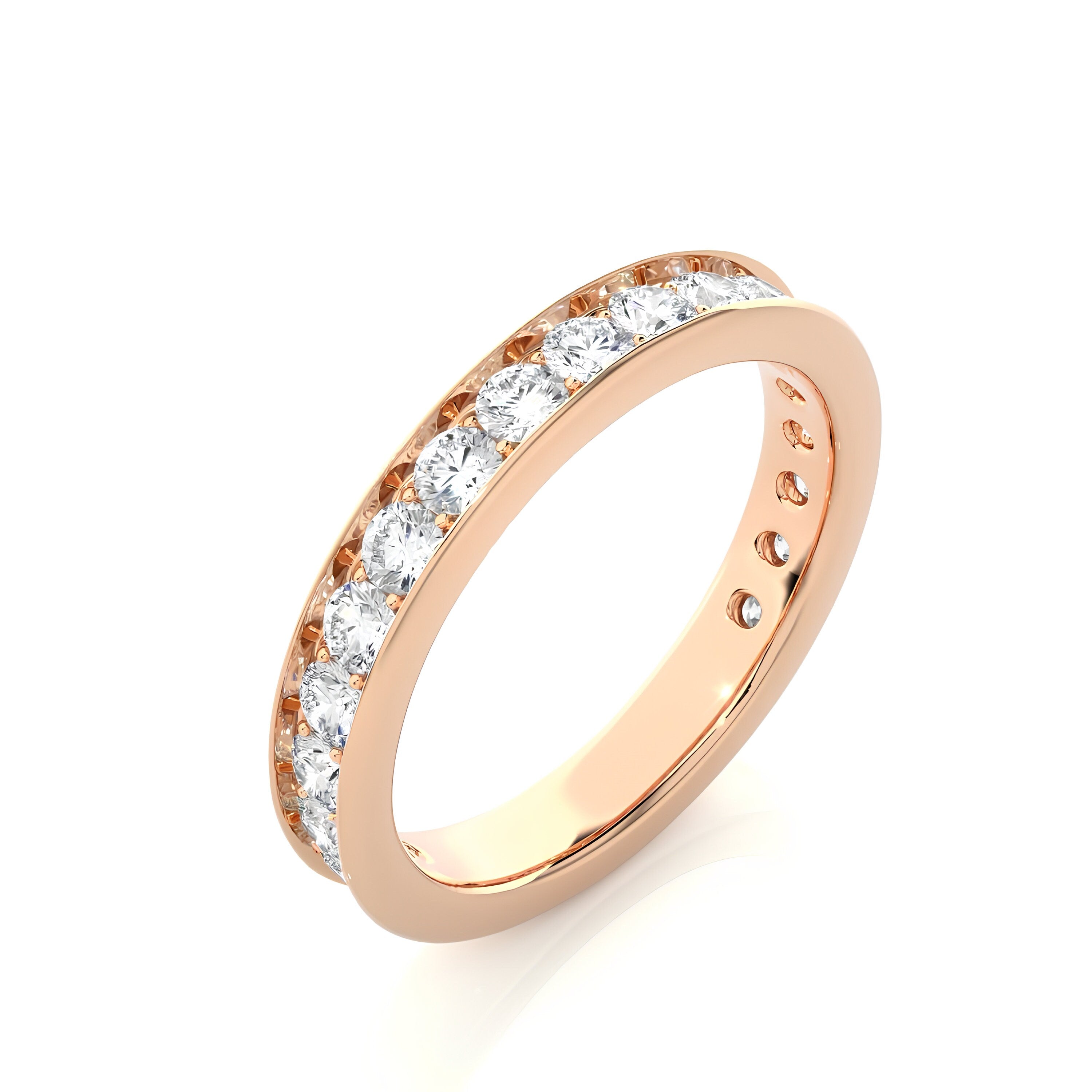 2.50MM Round Cut Colorless Lab-Grown Diamond Half Eternity Band– Channel-Set 14K Gold Matching Wedding and Stacking Ring, Bridal Set