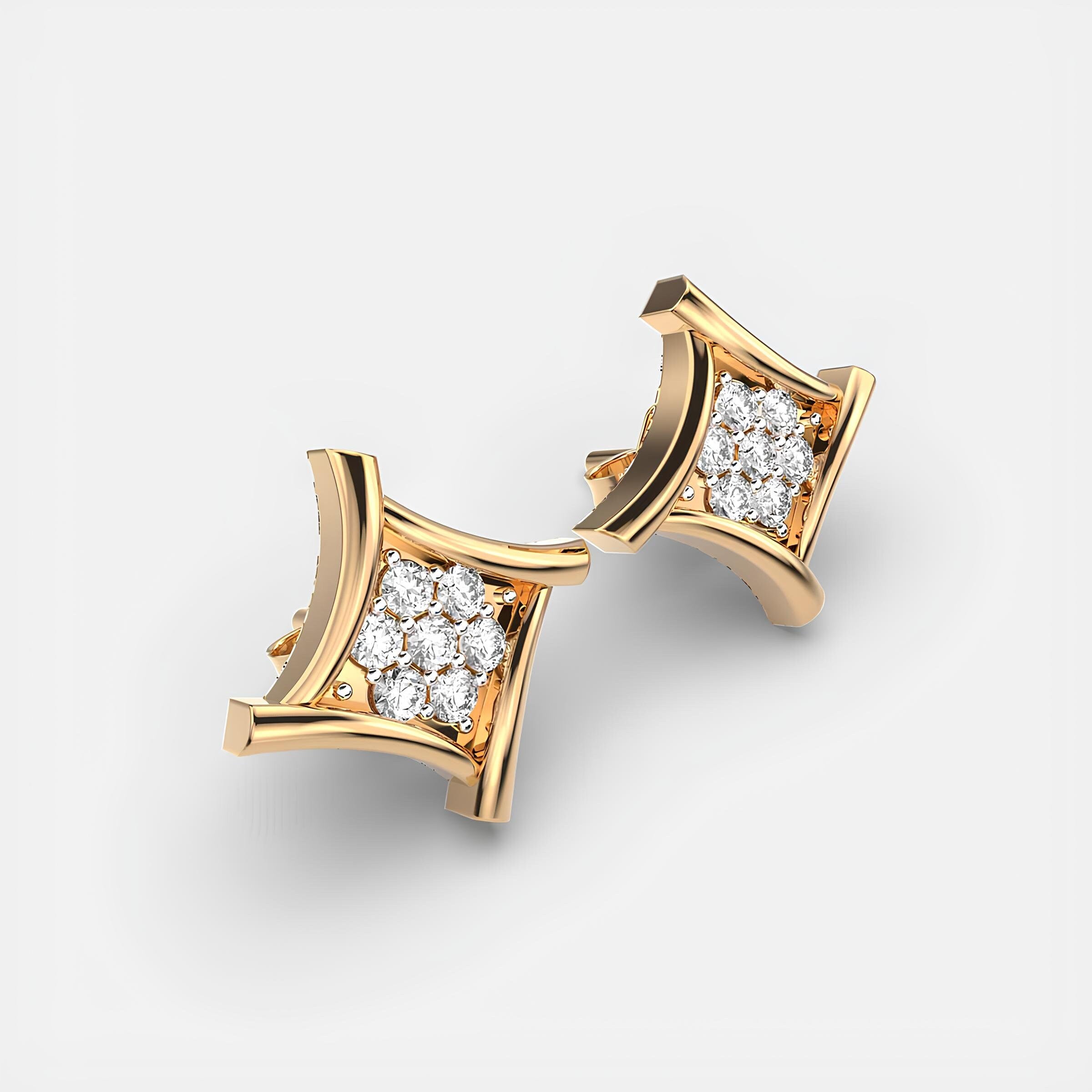 Round Diamond Cluster Stud Earrings EF VS/SI Lab-Grown Diamonds in 14K Solid Gold Minimalist Christmas Gift