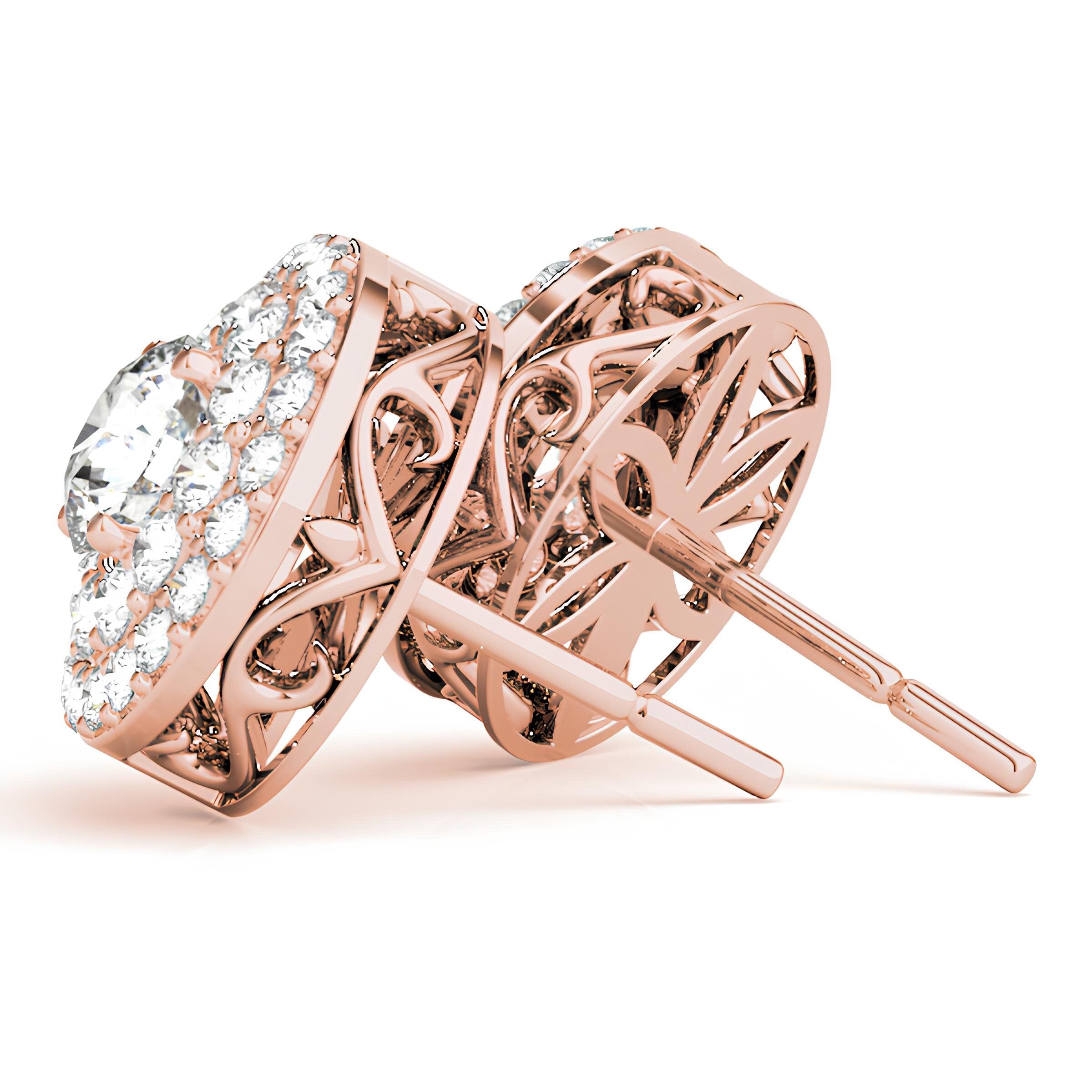 1.20 Carat Round EF VS/SI Lab-Grown Diamond Double Halo Stud Earrings – 14K Gold Diamond Studs