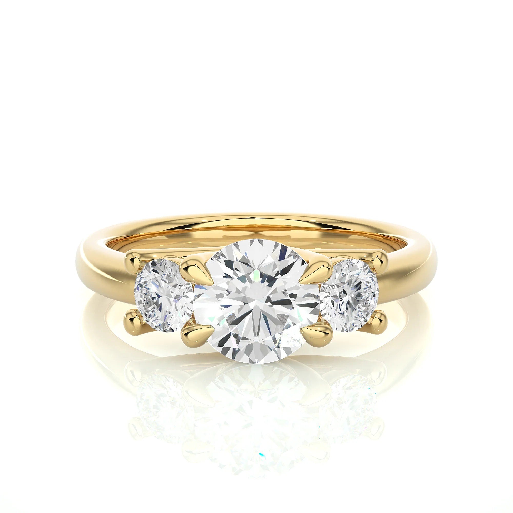 Round Three Stone Engagement Ring – EF VS/SI Lab Created Diamonds, Excellent Cut – 14K Gold Promise & Wedding Ring for Her