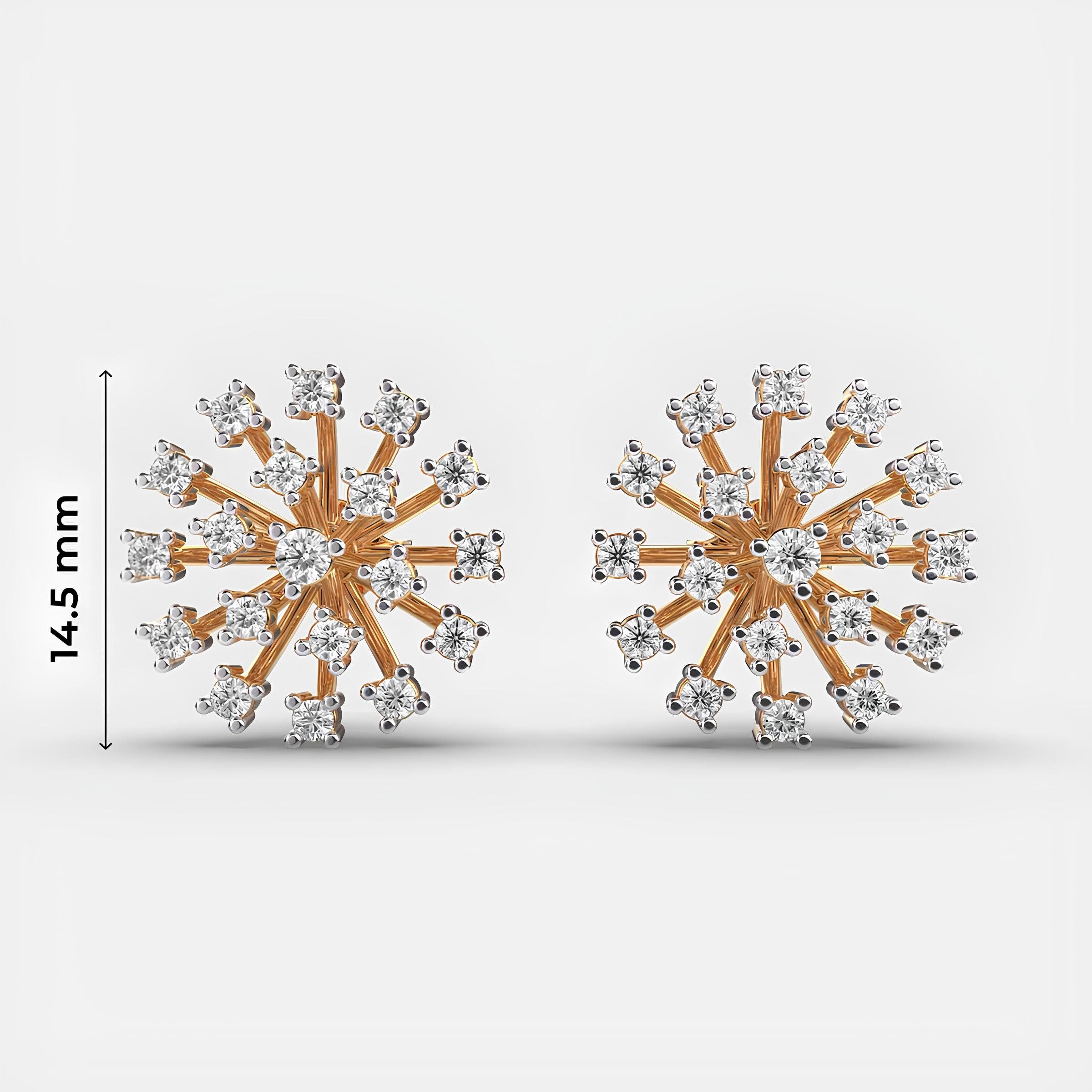 14k Solid Gold Earring Round Diamond Quad Cluster Flora EF VS/SI Lab Grown Diamond Stud Earrings