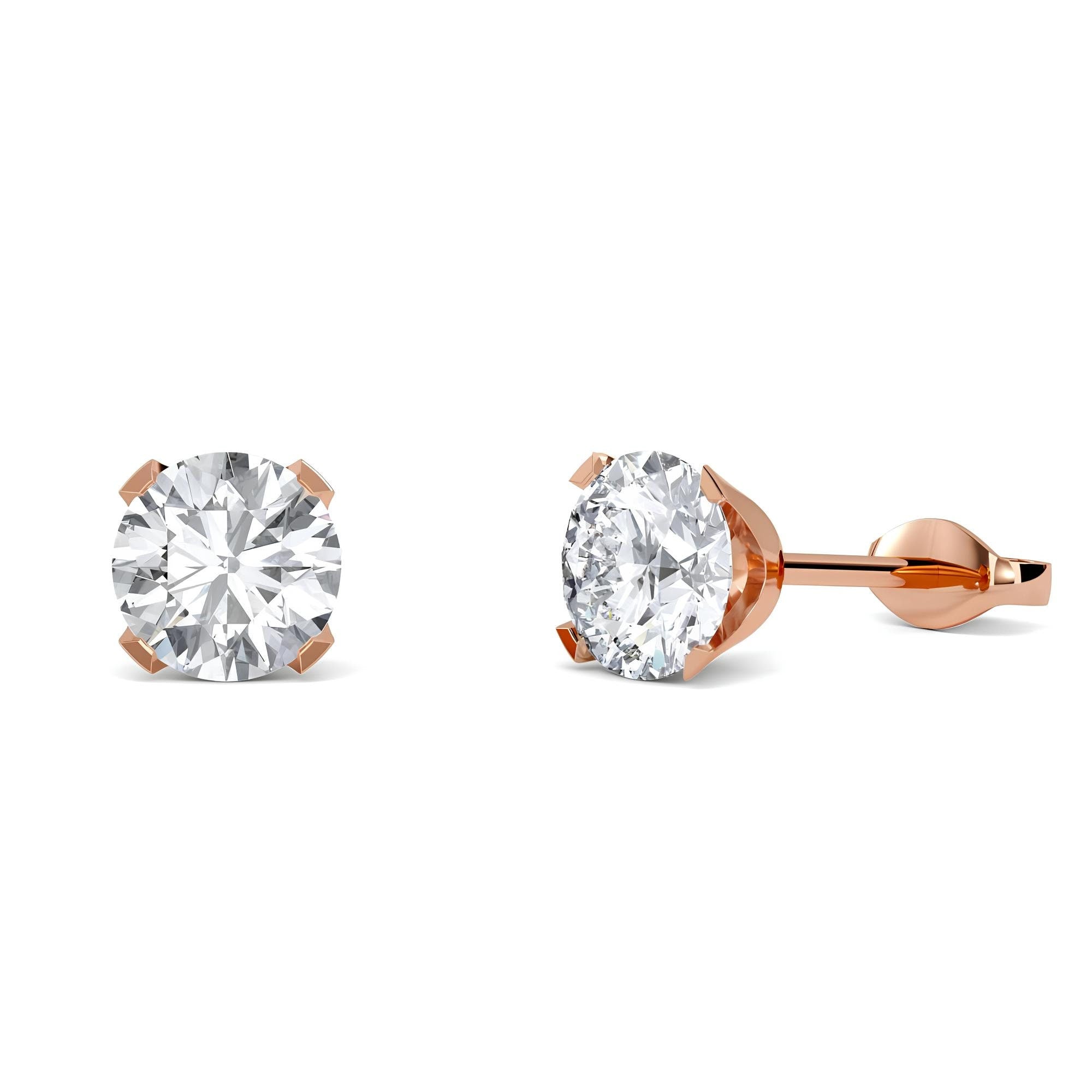 Round EF VS/SI Lab-Grown Diamond Solitaire Stud Earrings 14K Gold Push Back Earrings for Women