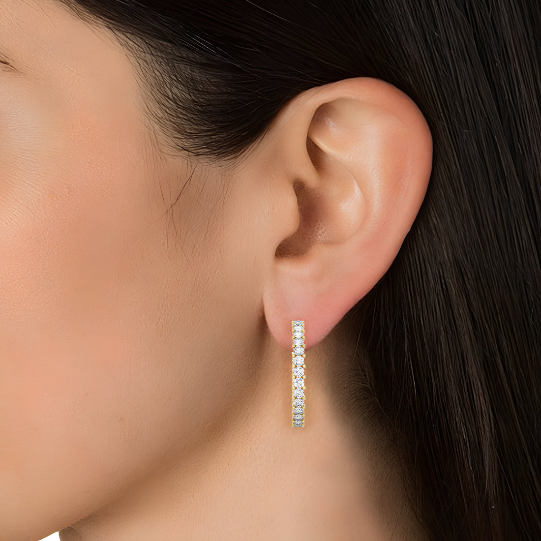 14K Gold Round EF VS/SI Lab-Grown Diamond Half Hoop Earrings Minimalist Prong Setting Design with Ethically Sourced Sparkle.
