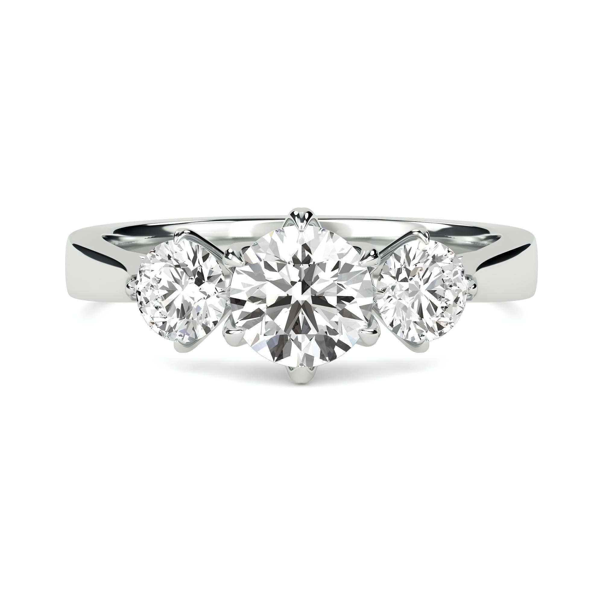 Three-Stone Round Diamond Engagement Ring – EF VS/SI Lab-Created Diamonds in 14K Gold