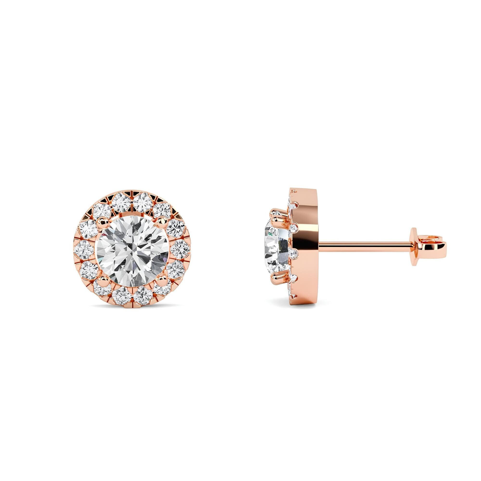 IGI Certified 0.80 CTW Round Cut Lab-Grown Diamond Stud Earrings EF VS/SI Clarity 14K Gold Halo Style Bridesmaids Earrings