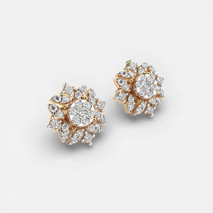 Lab-Grown Diamonds Minimalist Diamond Earrings - Gold Floral Fantasy Cluster Stud Earrings For Women's EF VS/SI Round