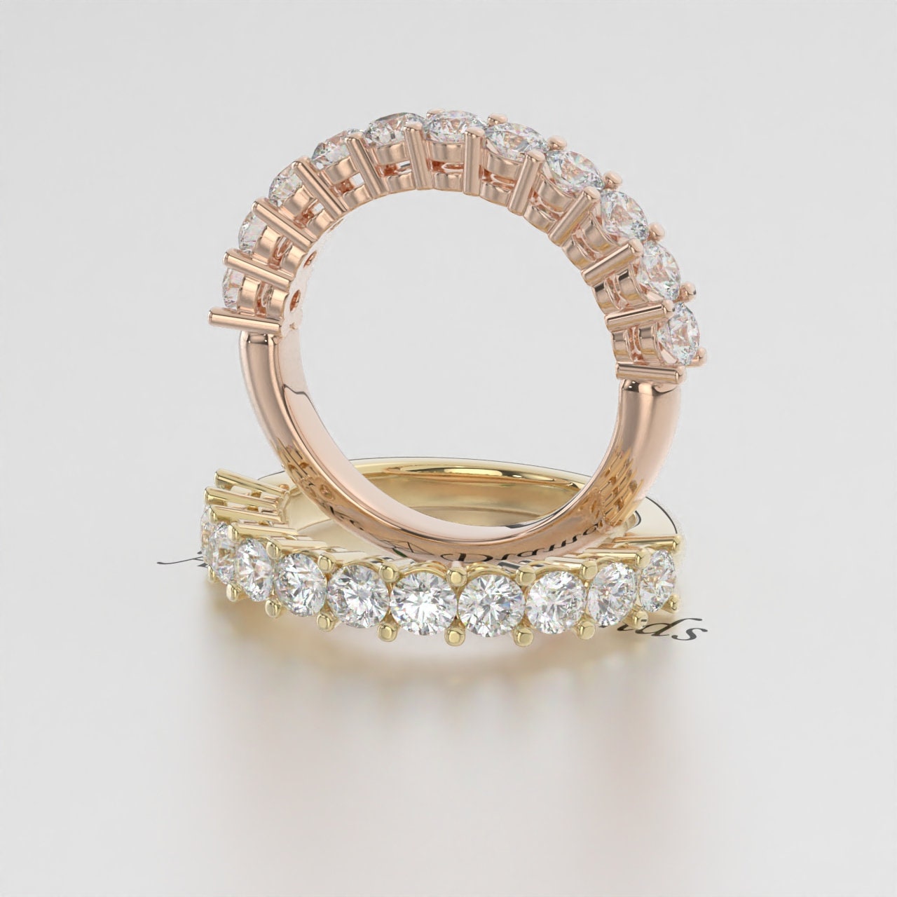 Beautiful 3.00 mm Round Brilliant Cut Lab Diamond Half Eternity Wedding Band  EF VS/SI Stackable Bridal Ring