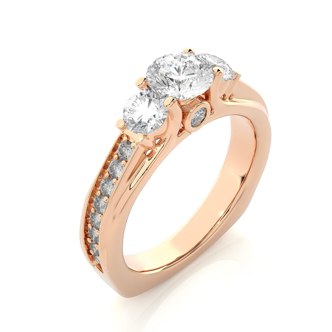 Three-Stone Round Diamond Wedding Ring / IGI Certified EF VS/SI Lab-Grown Diamonds with Pave Setting / 14K Real Gold Engagement & Anniversary Ring Gift