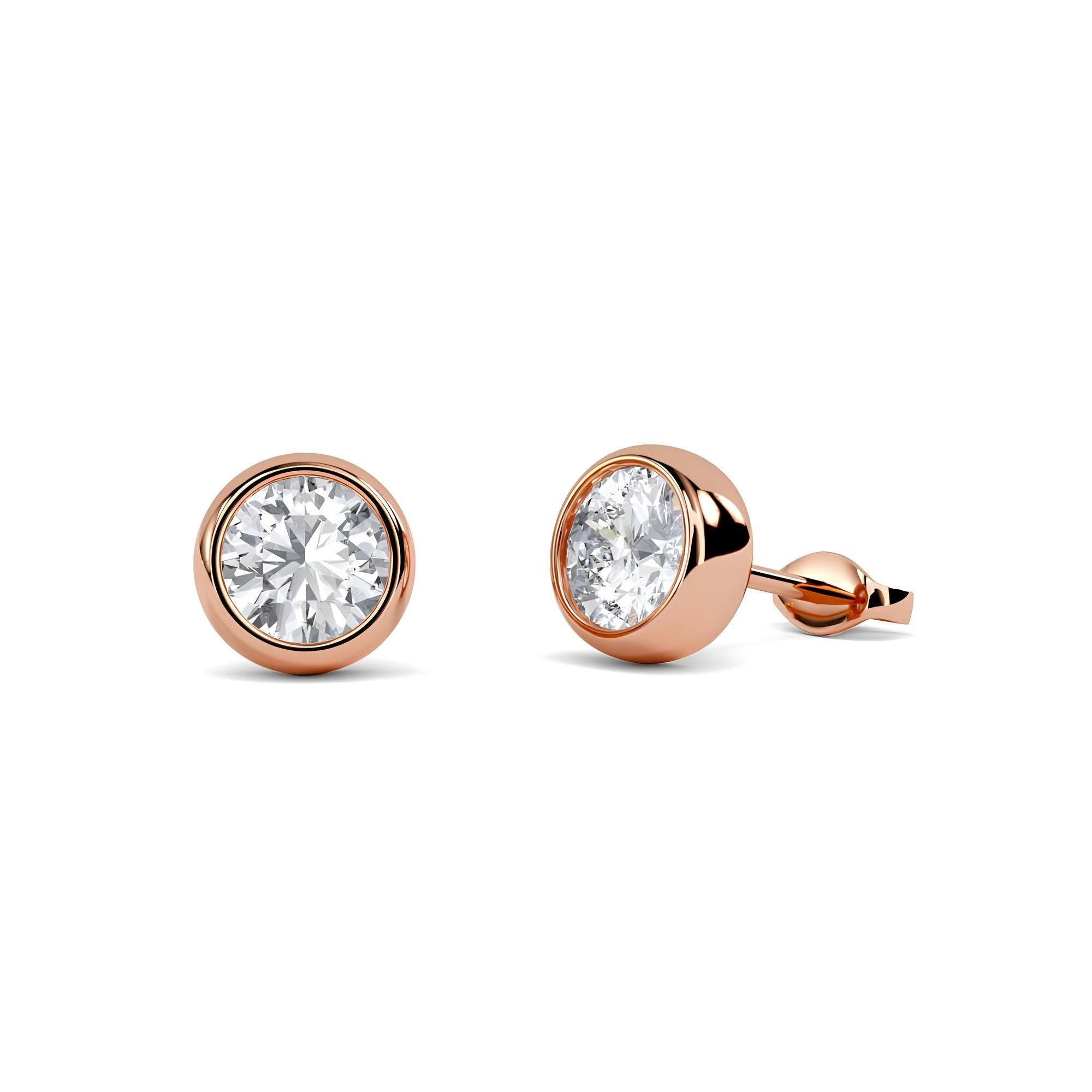 Round Cut EF VS/SI Lab-Grown Diamond Wedding Earrings Modern Bezel Set Studs in 14K Gold