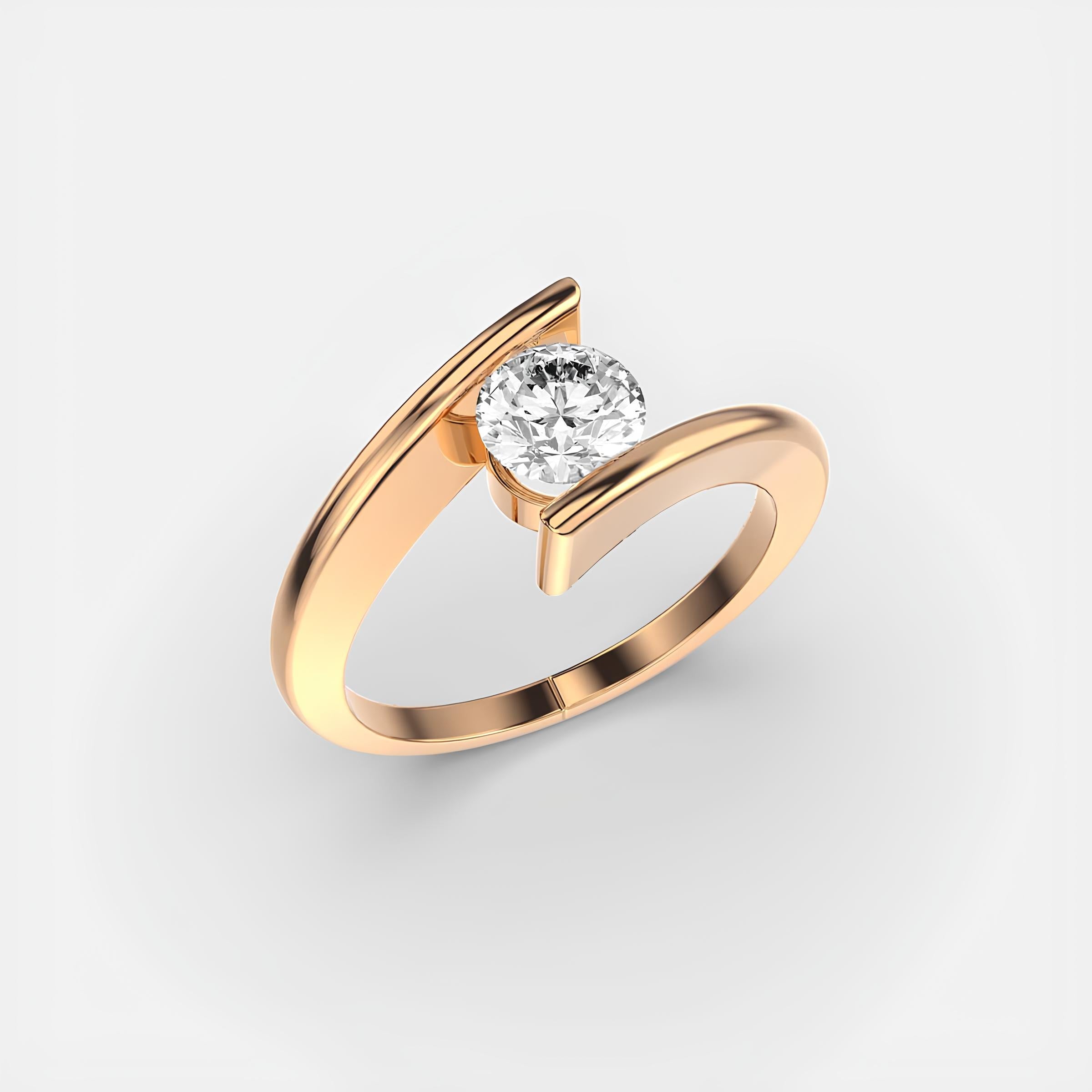 Solitaire Round Diamond Ring – EF VS/SI Lab-Created Diamond Wedding Band | Delicate 14K Solid Yellow Gold Ring
