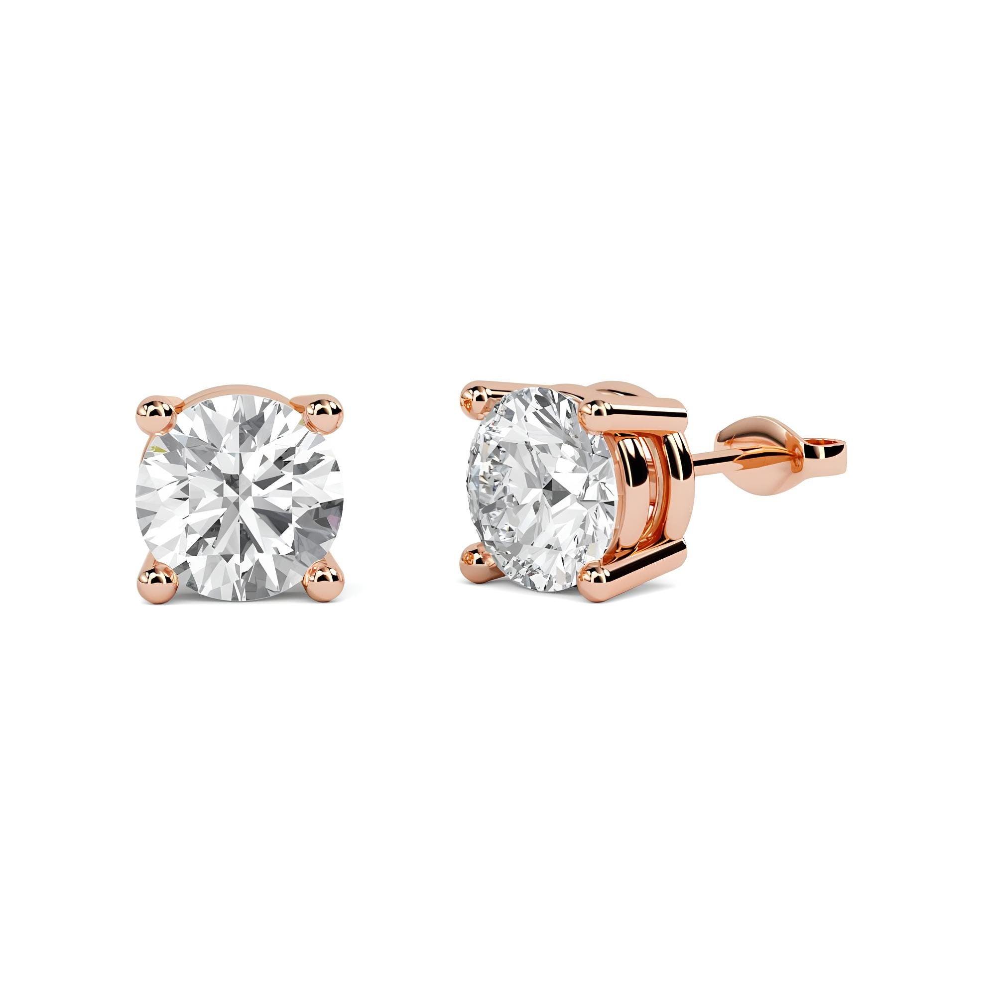 Solitaire EF VS/SI Lab-Grown Diamond Stud Earrings 14K Gold Push Back Earrings for Women