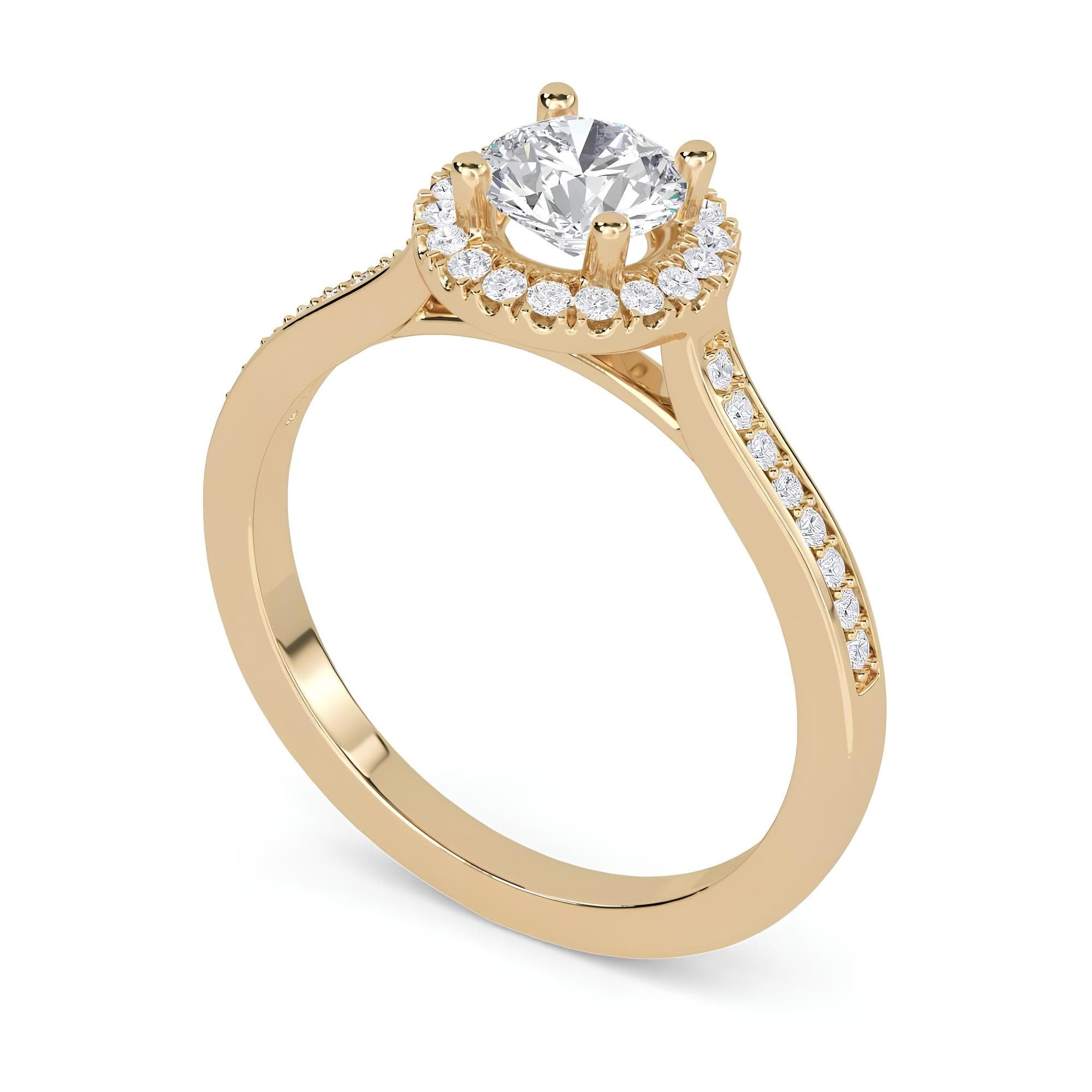 1.00 CT Round Lab Grown Diamond Halo Engagement Ring – EF VS/SI Certified Diamond in 14K Gold