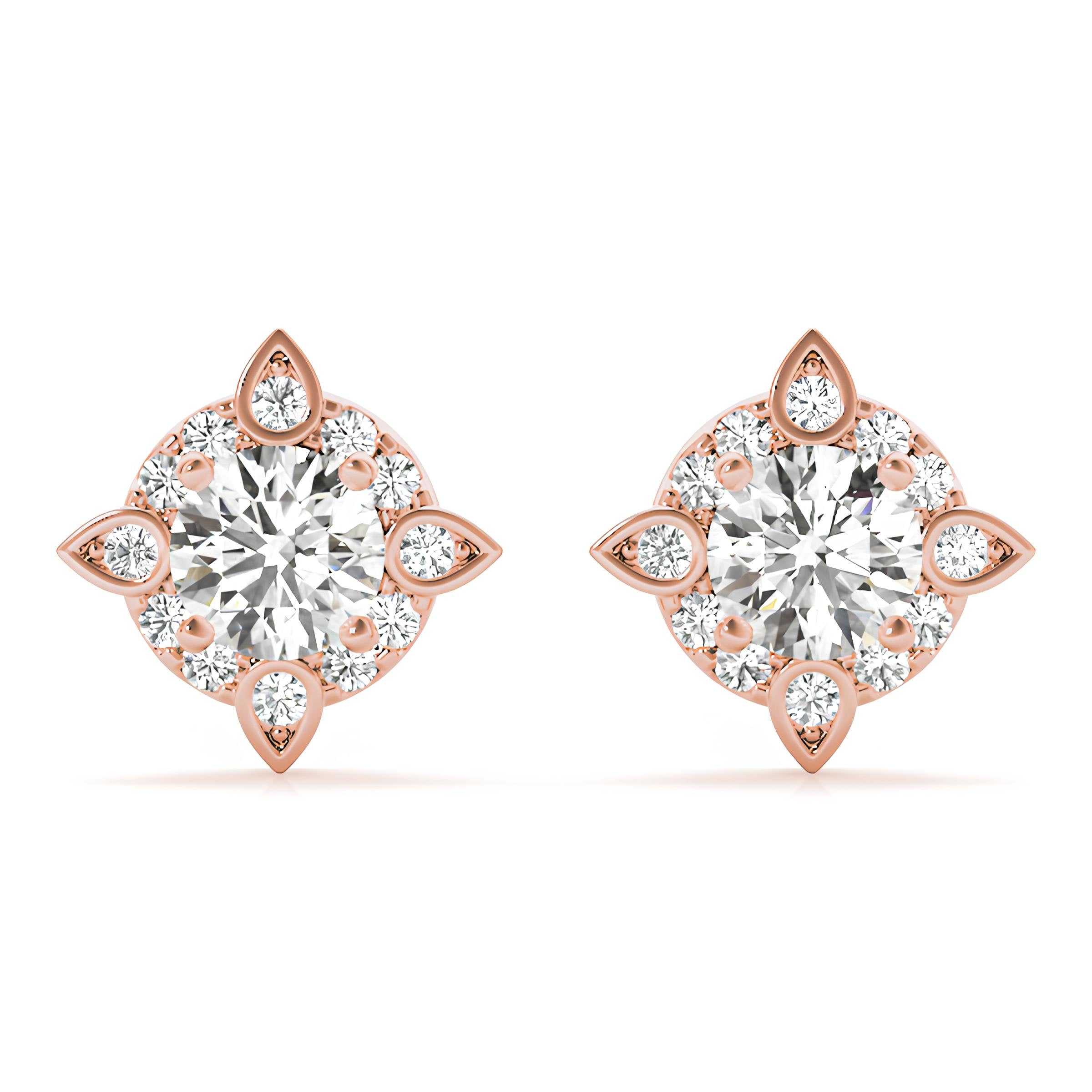 1.00 Carat EF VS/SI Lab-Grown Round Diamond Halo Stud Earrings in Square Setting 14K Solid Gold Minimalist Earrings