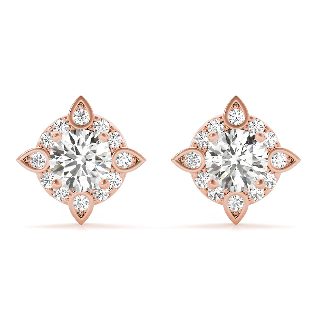 1.00 Carat EF VS/SI Lab-Grown Round Diamond Halo Stud Earrings in Square Setting 14K Solid Gold Minimalist Earrings