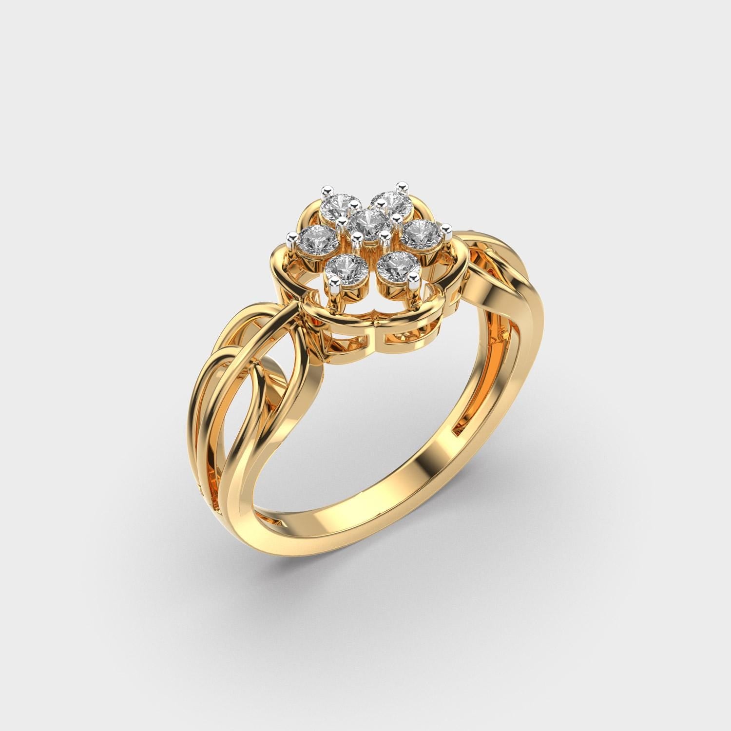 Elegant Flower Diamond Ring EF VS/SI Lab-Created Diamond Half Eternity Engagement & Wedding Band for Women in 14K Solid Gold