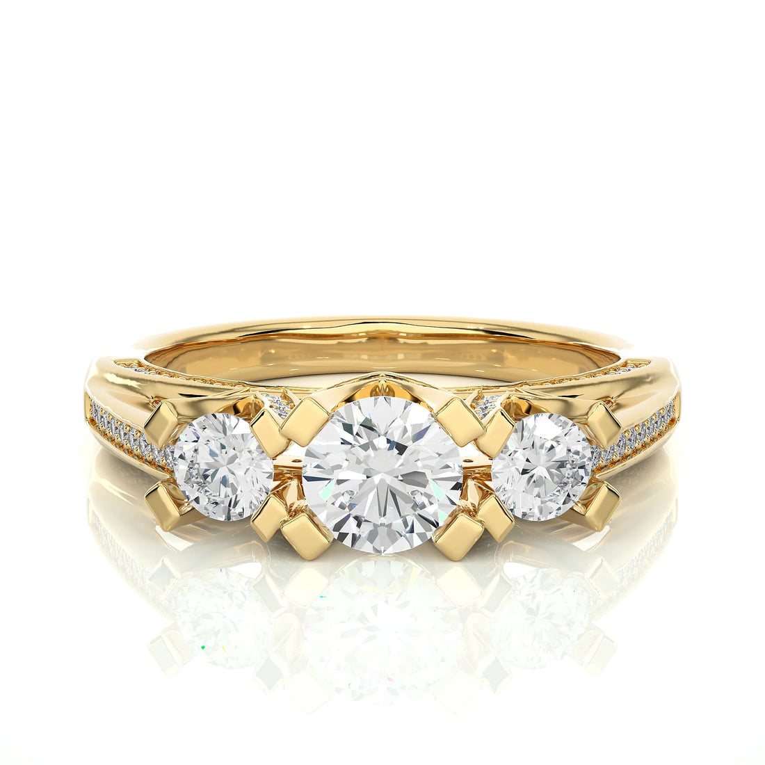 Three-Stone Wedding Ring with Accent Diamonds – IGI Certified EF VS/SI Lab-Grown Diamond Engagement Ring in 14K Real Gold