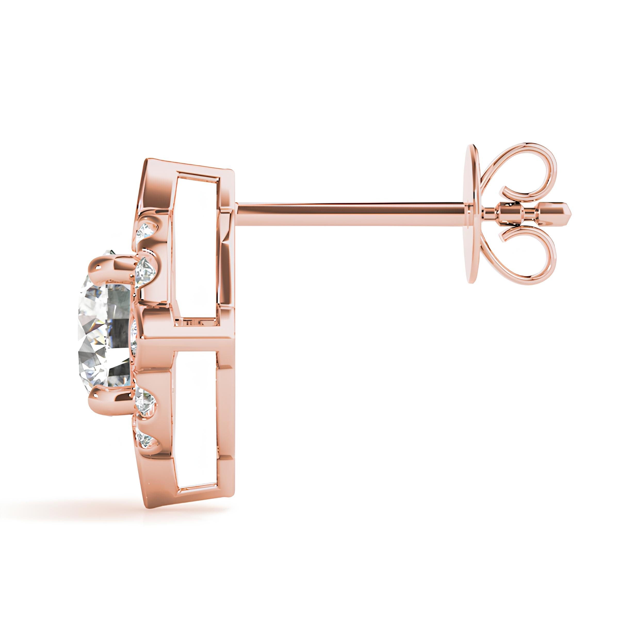 1.00 Carat EF VS/SI Lab-Grown Round Diamond Halo Stud Earrings in Square Setting 14K Solid Gold Minimalist Earrings