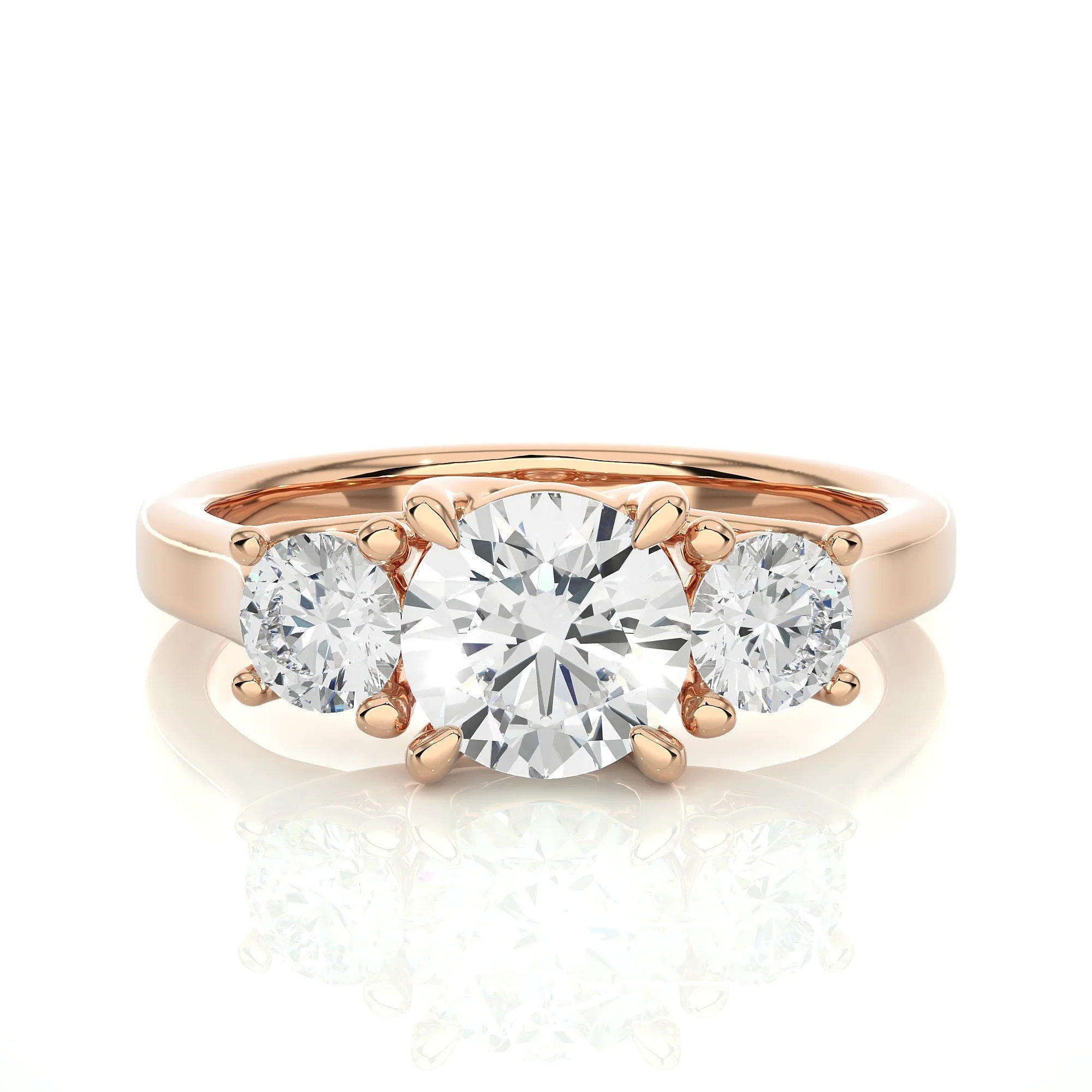 Round Three-Stone Engagement Ring – EF VS/SI Lab-Created Diamonds, Excellent Cut – Promise, Wedding, or Anniversary Ring for Her
