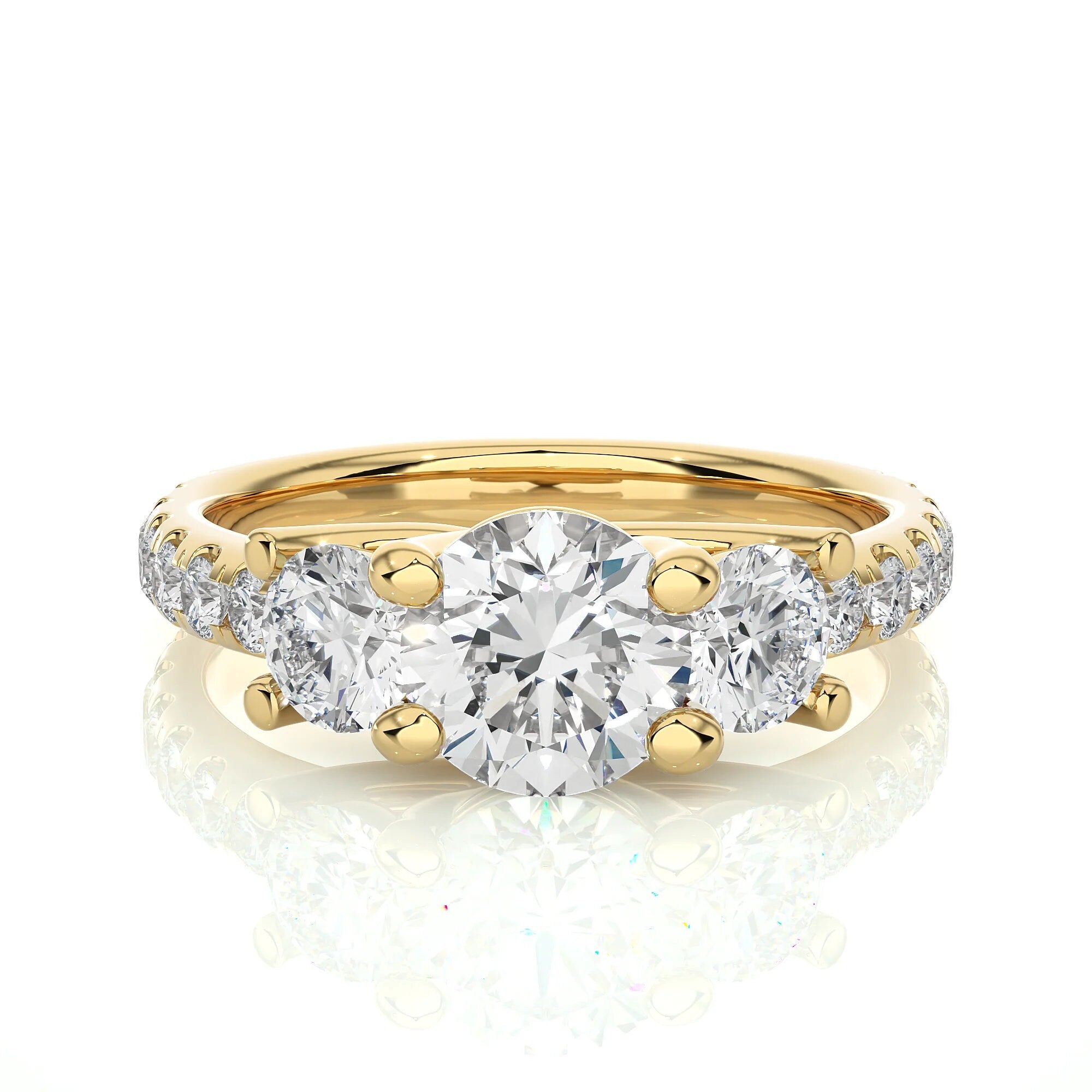 Round Three-Stone Trellis Engagement Ring IGI Certified EF VS/SI Lab-Grown Diamonds in 14K Real Gold