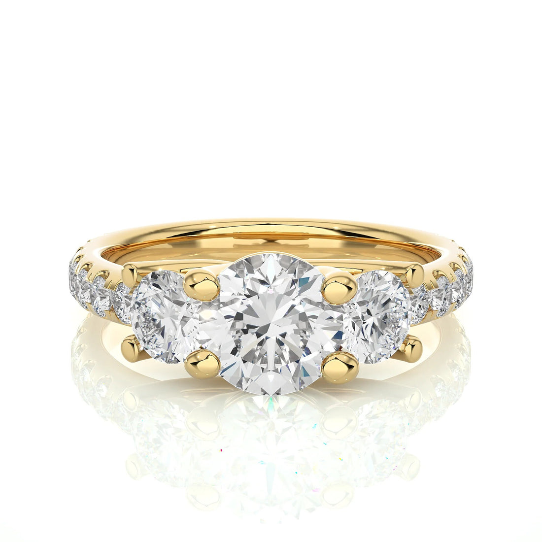 Round Three-Stone Trellis Engagement Ring IGI Certified EF VS/SI Lab-Grown Diamonds in 14K Real Gold