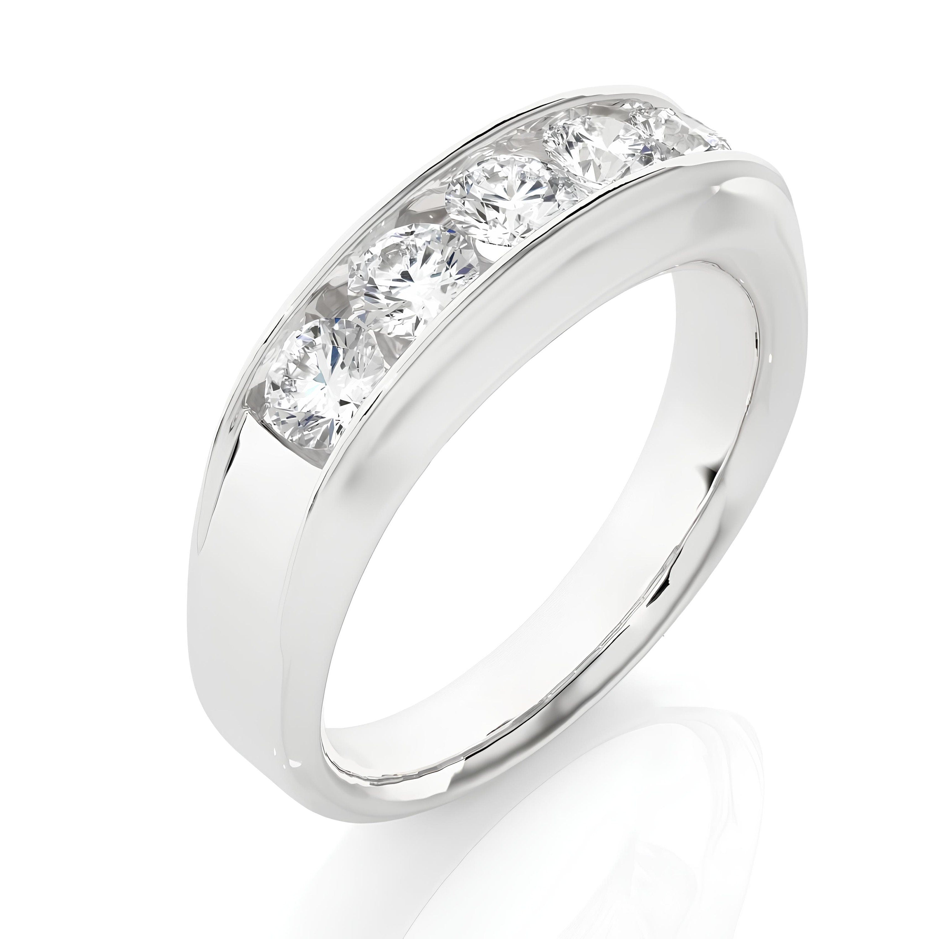 Glamorous 1 Carat Five Stone Lab Grown Diamond Wedding Band EF VS/SI CVD Diamonds 14K Gold Eternity Ring for Anniversary or Statement Wear