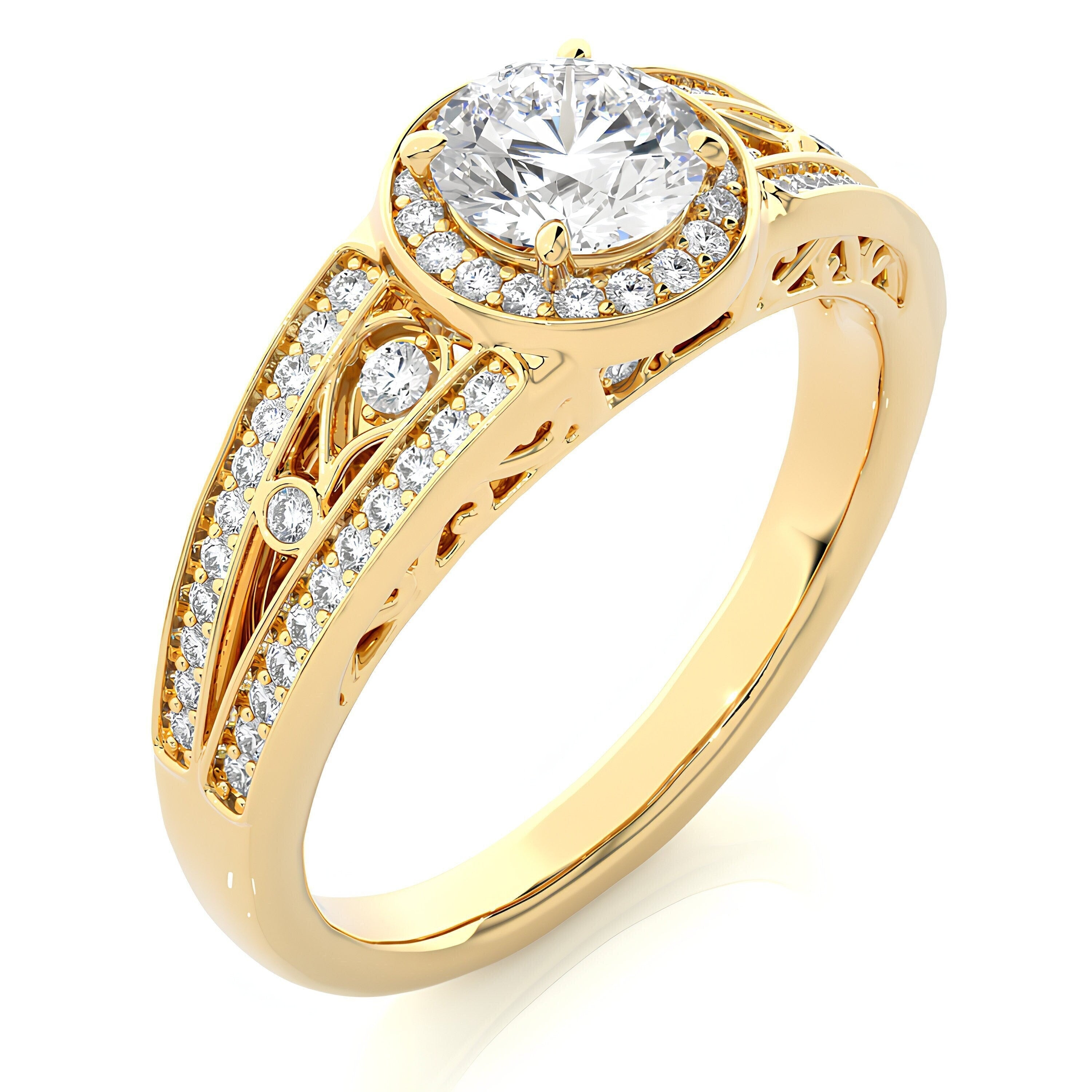 Vintage Wedding Ring 1.00 CT Certified Lab Grown Diamond Halo Engagement Ring / Platinum & 14K Gold Anniversary Ring / Promise Ring