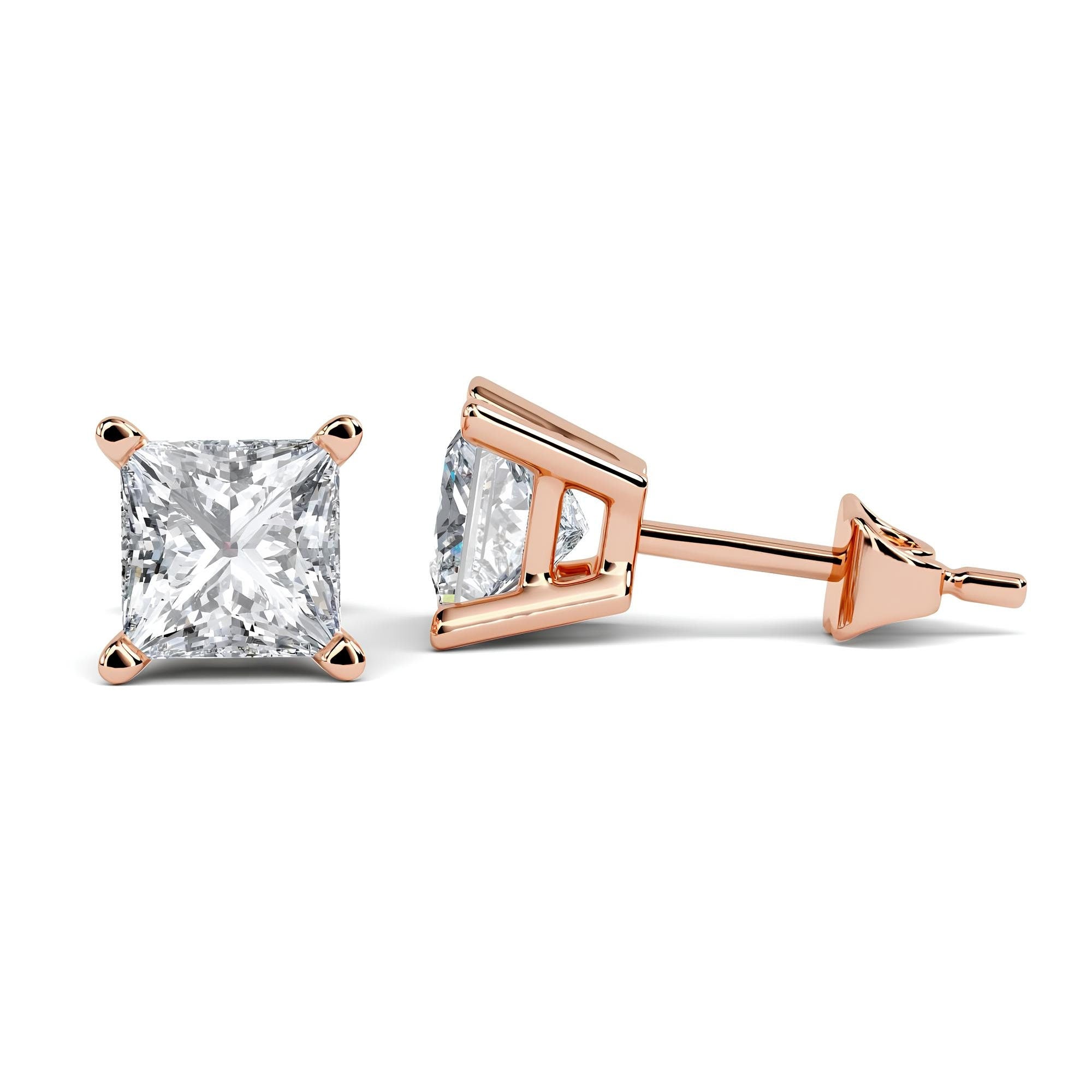Princess Cut Lab-Grown Diamond Stud Earrings EF VS/SI Quality 14K Gold Push Back Earrings for Women