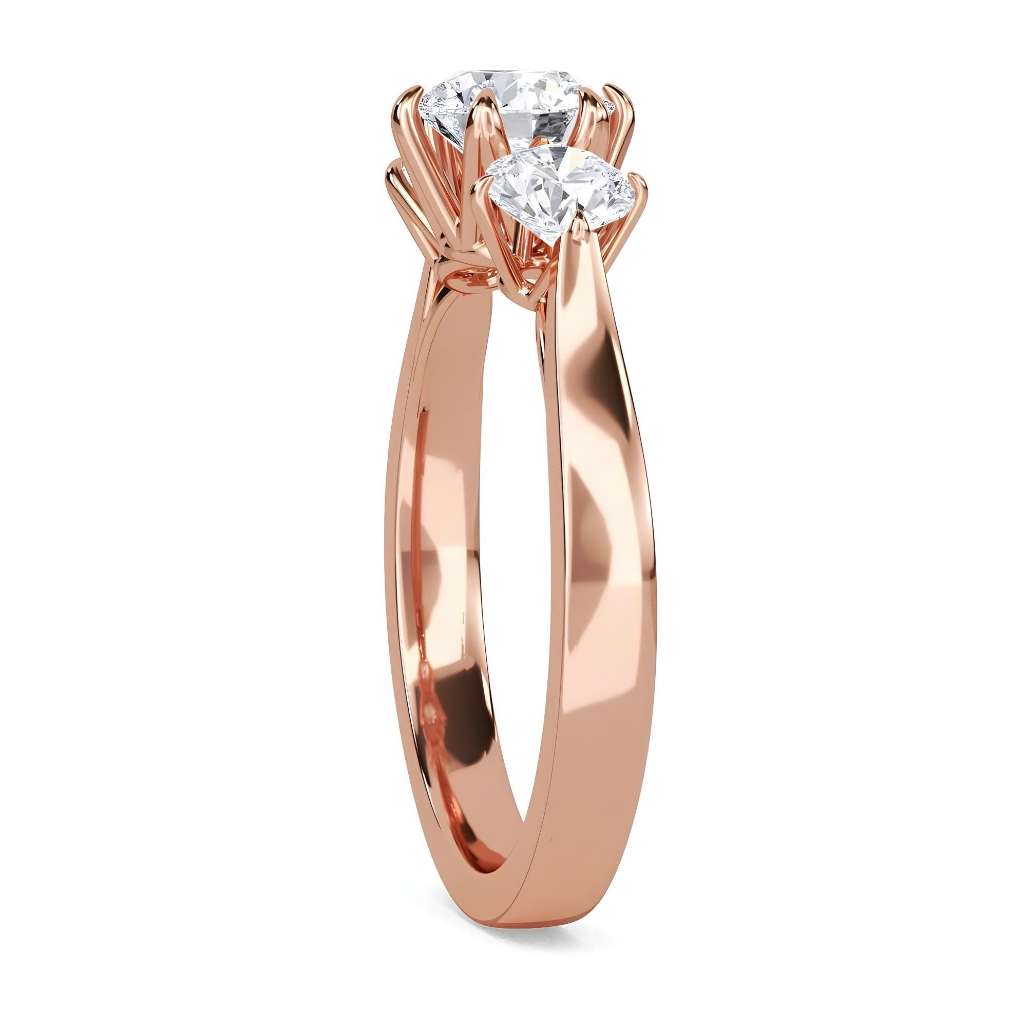 Three-Stone Round Diamond Engagement Ring – EF VS/SI Lab-Created Diamonds in 14K Gold