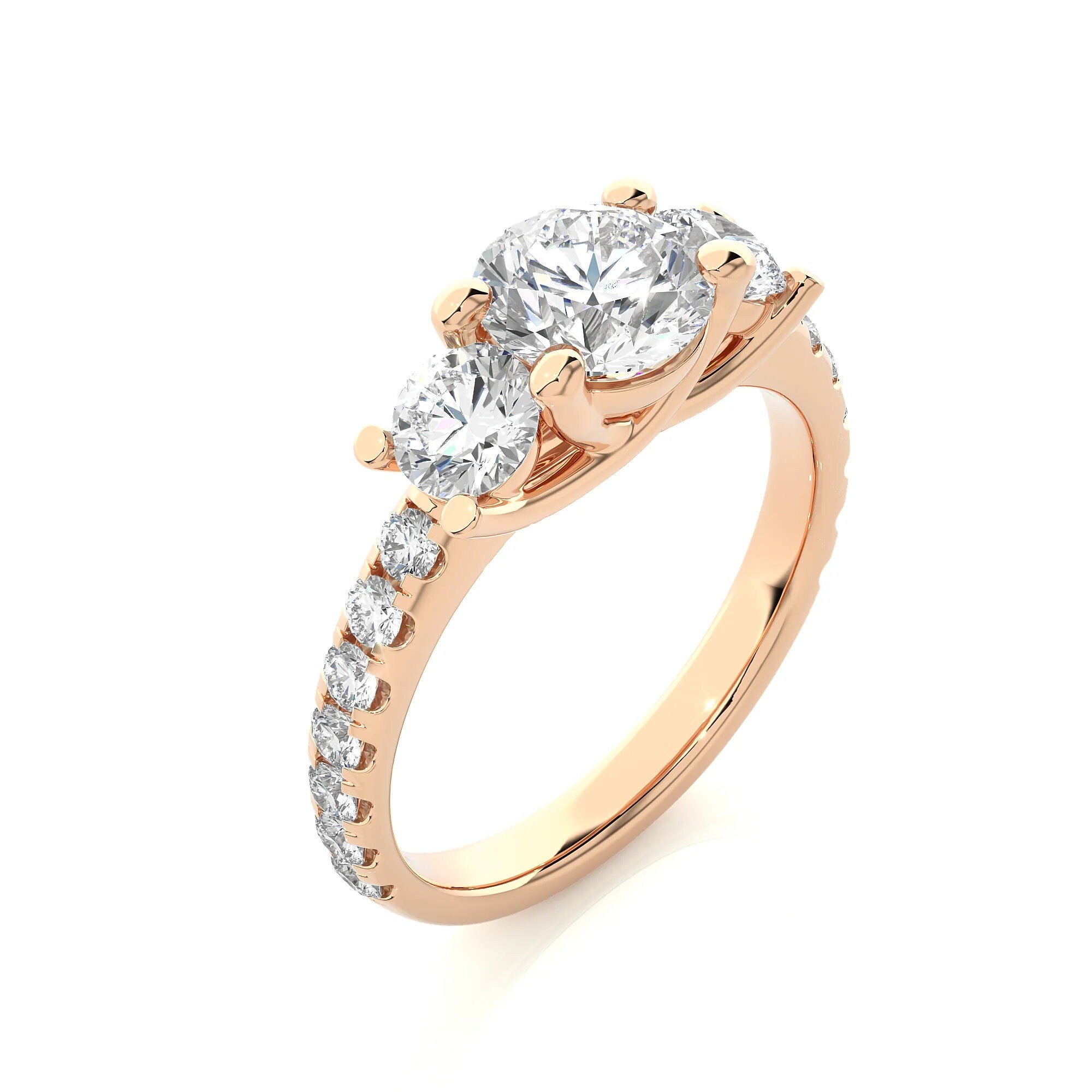 Round Three-Stone Trellis Engagement Ring IGI Certified EF VS/SI Lab-Grown Diamonds in 14K Real Gold