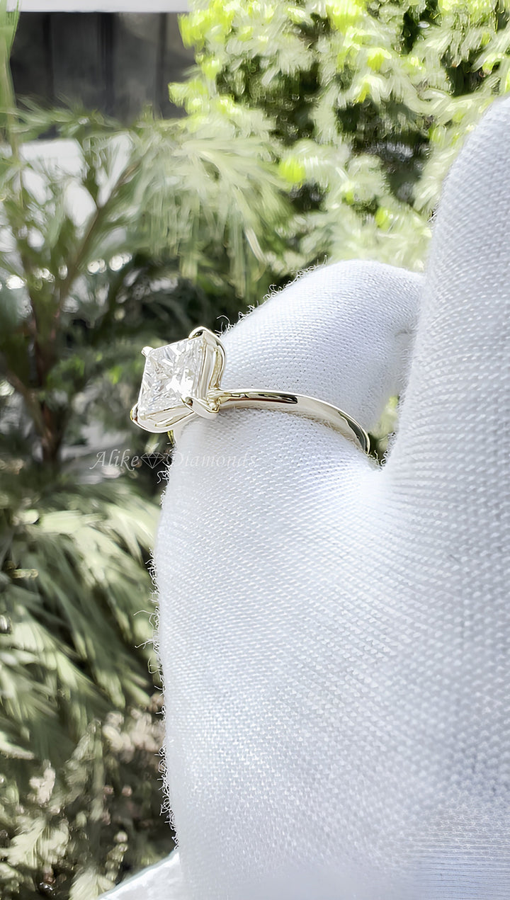 Solitaire Engagement Ring, 1.50 Ct Princess Cut Lab Grown Diamond Ring, Certified GH/SI Diamond 14K Yellow Gold Wedding Ring, Size 7