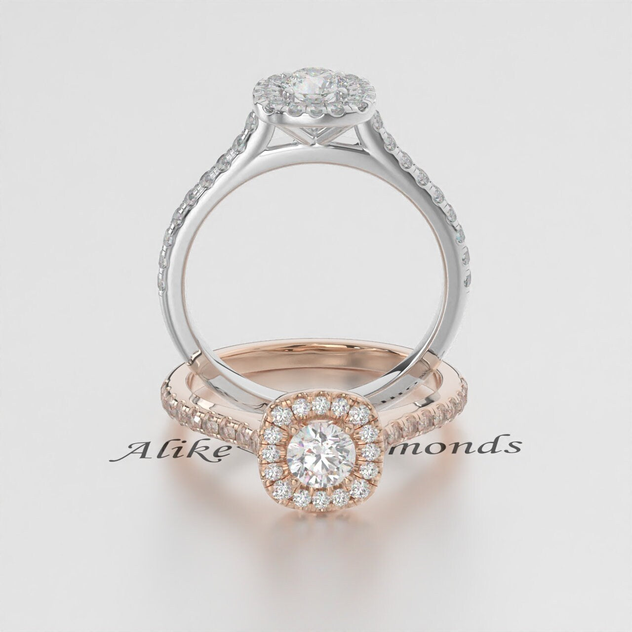 Certified EF VS/SI Lab-Grown Diamond Halo Engagement Ring – 14K Solid Gold Wedding Band with Conflict-Free Diamonds