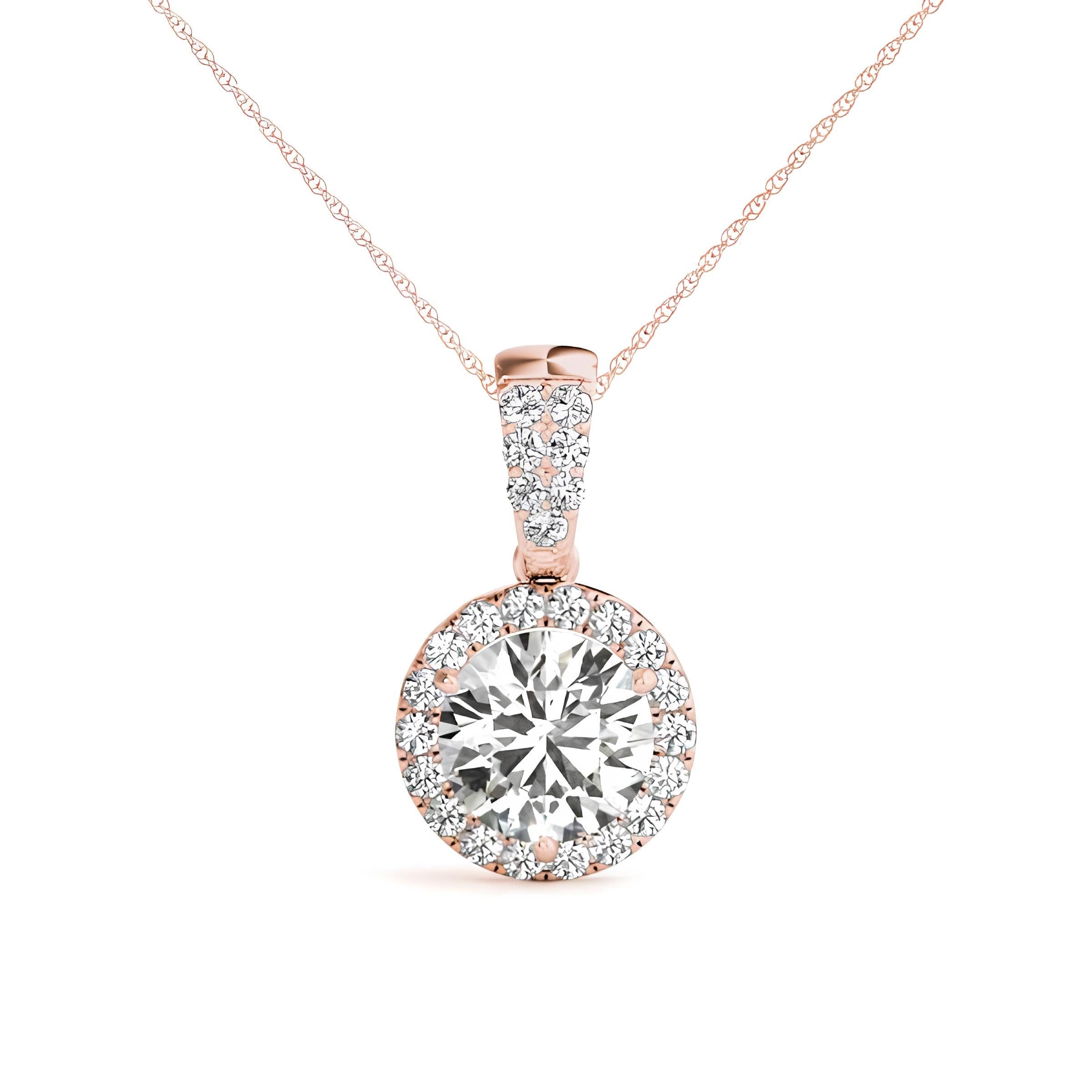 IGI Certified 1.00 Carat EF VS/SI Lab Grown Round Diamond Halo Pendant Necklace in 14K Gold