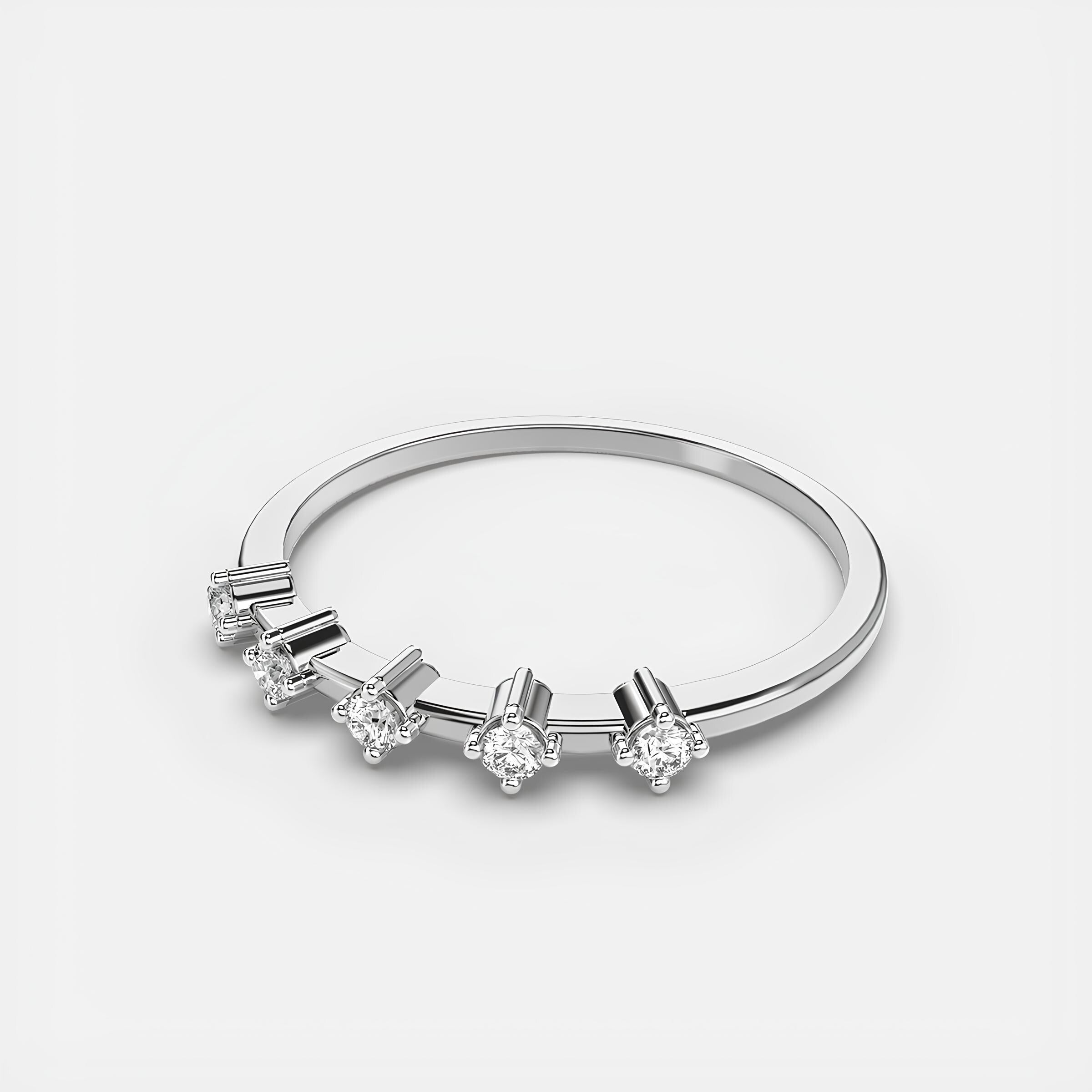 5-Stone Lab-Created Diamond Ring – 14K Solid Gold Women's Half Eternity Wedding or Engagement Band