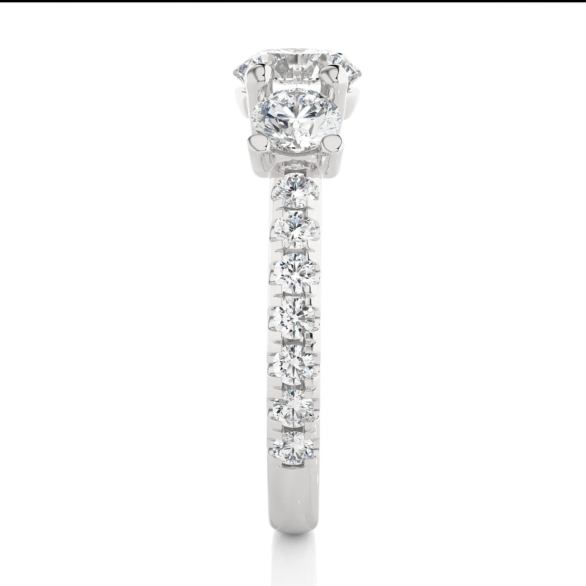 Round Three-Stone Trellis Engagement Ring IGI Certified EF VS/SI Lab-Grown Diamonds in 14K Real Gold