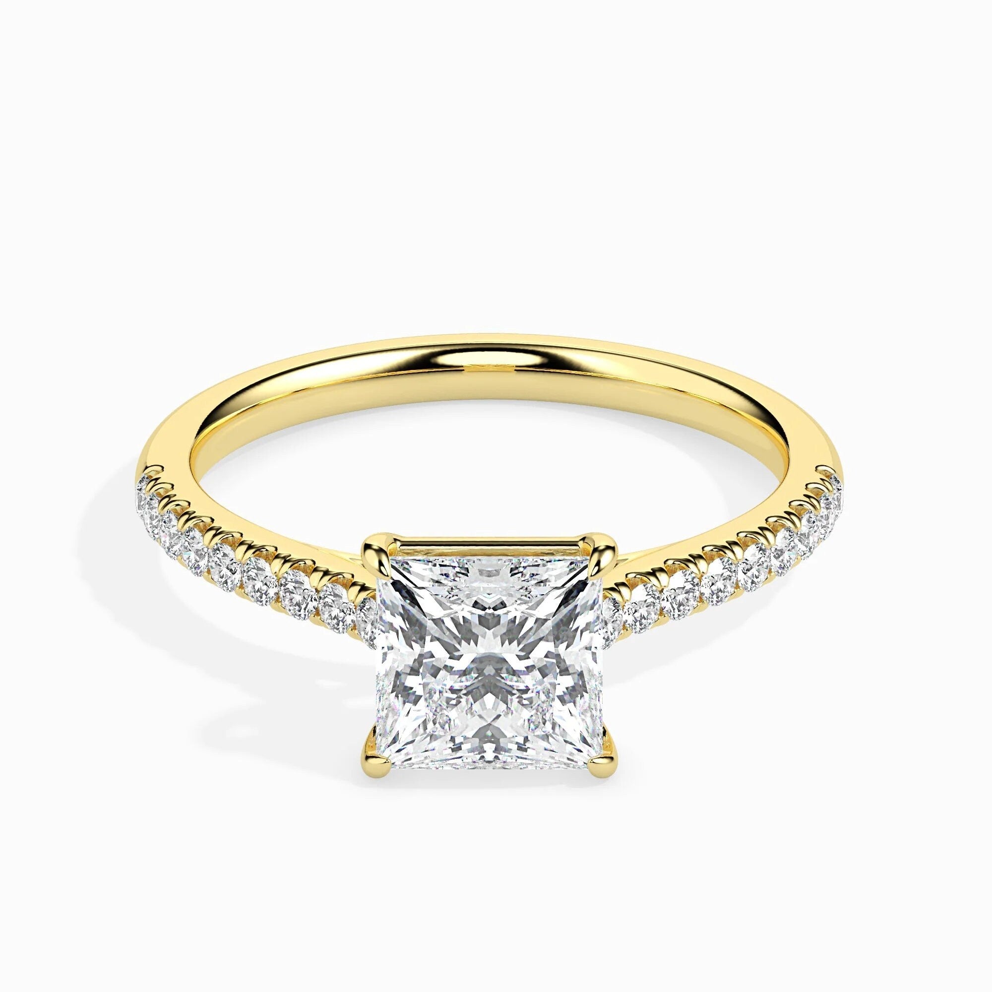 1.00 Ct Certified Lab-Grown Princess Diamond Solitaire Engagement Ring – 14K Solid Gold with Conflict-Free VS/SI Diamonds