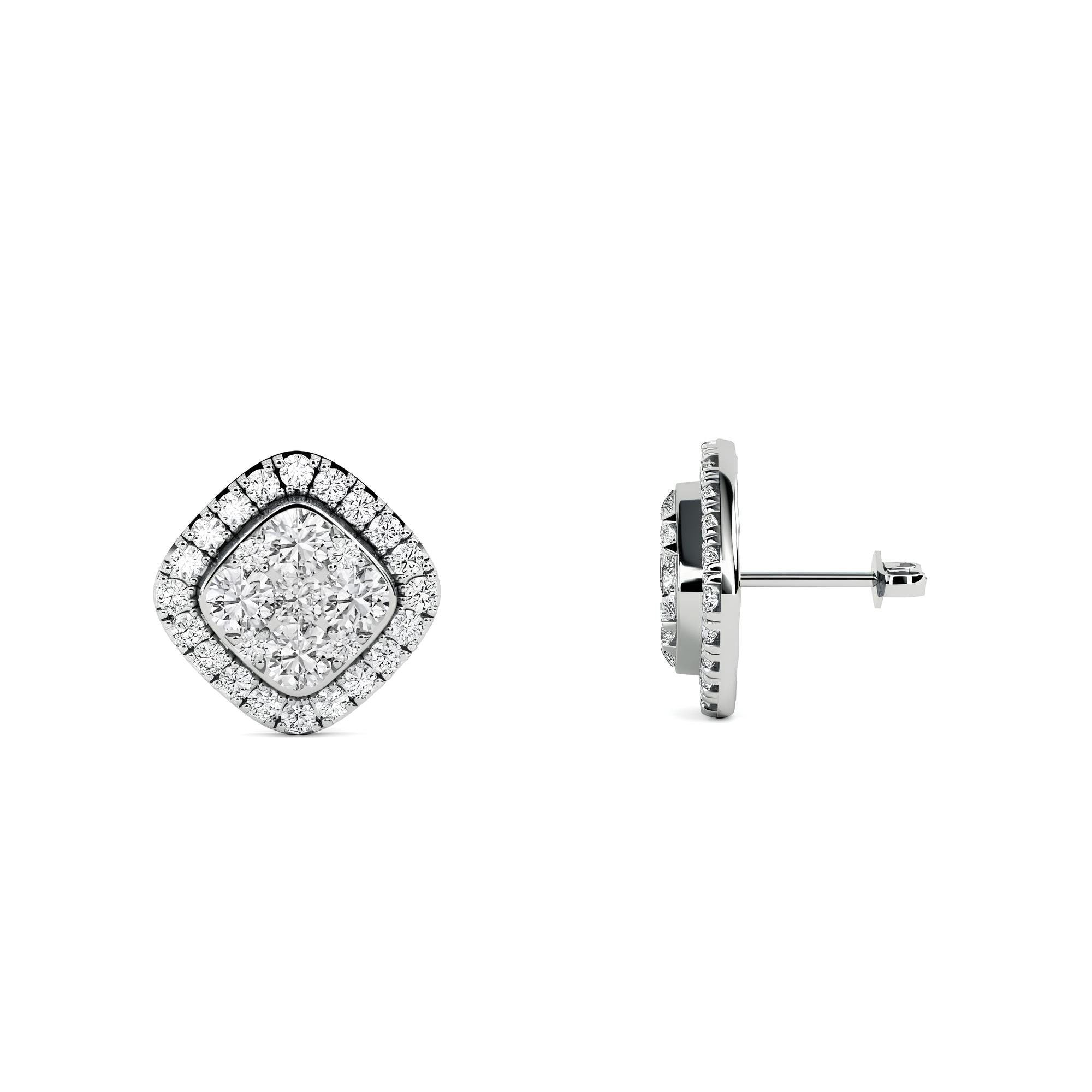 1.00 CTW Round Cut EF VS/SI Lab-Grown Diamond Cluster Stud Earrings 14K Gold Halo Style Diamond Earrings